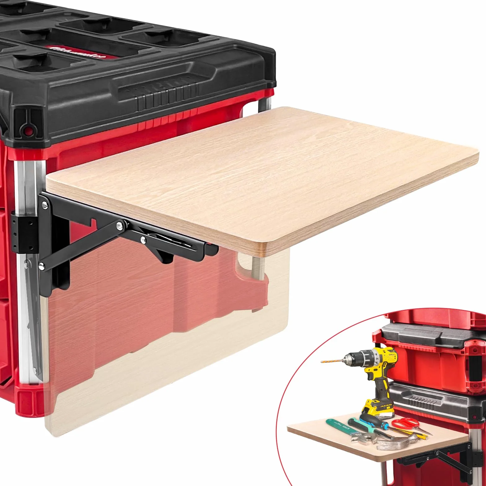 Stabilny składany stół roboczy kompatybilny z Milwaukee Packout, półka boczna