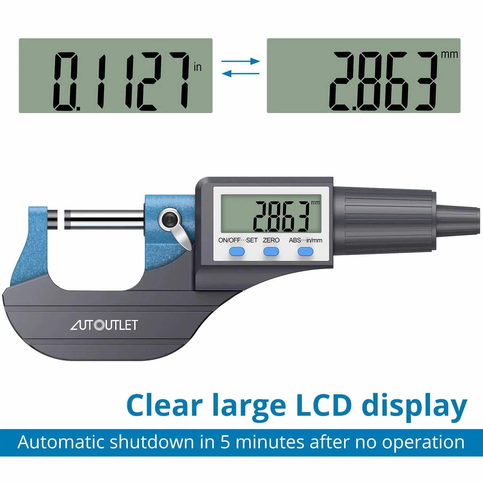 AUTOUTLET Cyfrowy mikrometr elektroniczny wyświetlacz LCD elektroniczny miernik 0~25 mm cyfrowy mikrometr zewnętrzny z trybami bezwzględnymi i przyrostowymi calami/metrycznymi