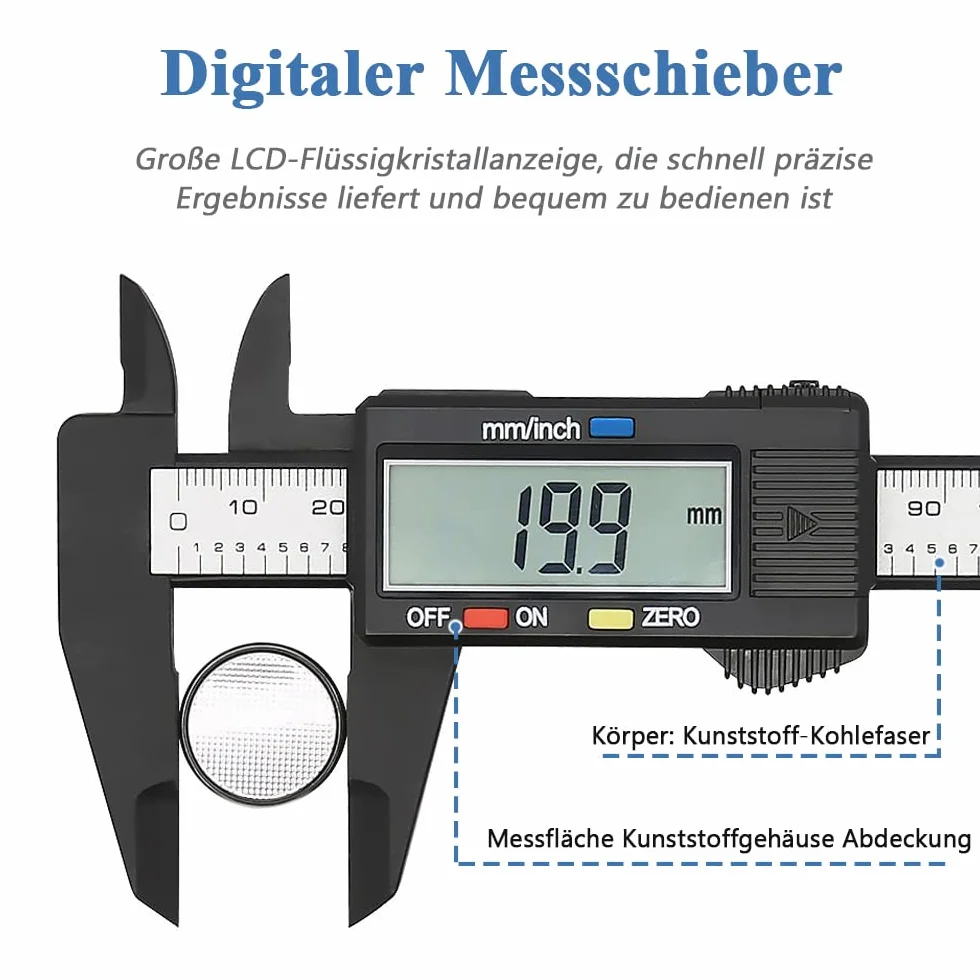 Mesee suwmiarka cyfrowa, precyzyjna suwmiarka, włókno węglowe 150 mm, wysoka precyzja, suwmiarka cyfrowa z wyświetlaczem LCD, elektroniczny miernik do precyzyjnych pomiarów