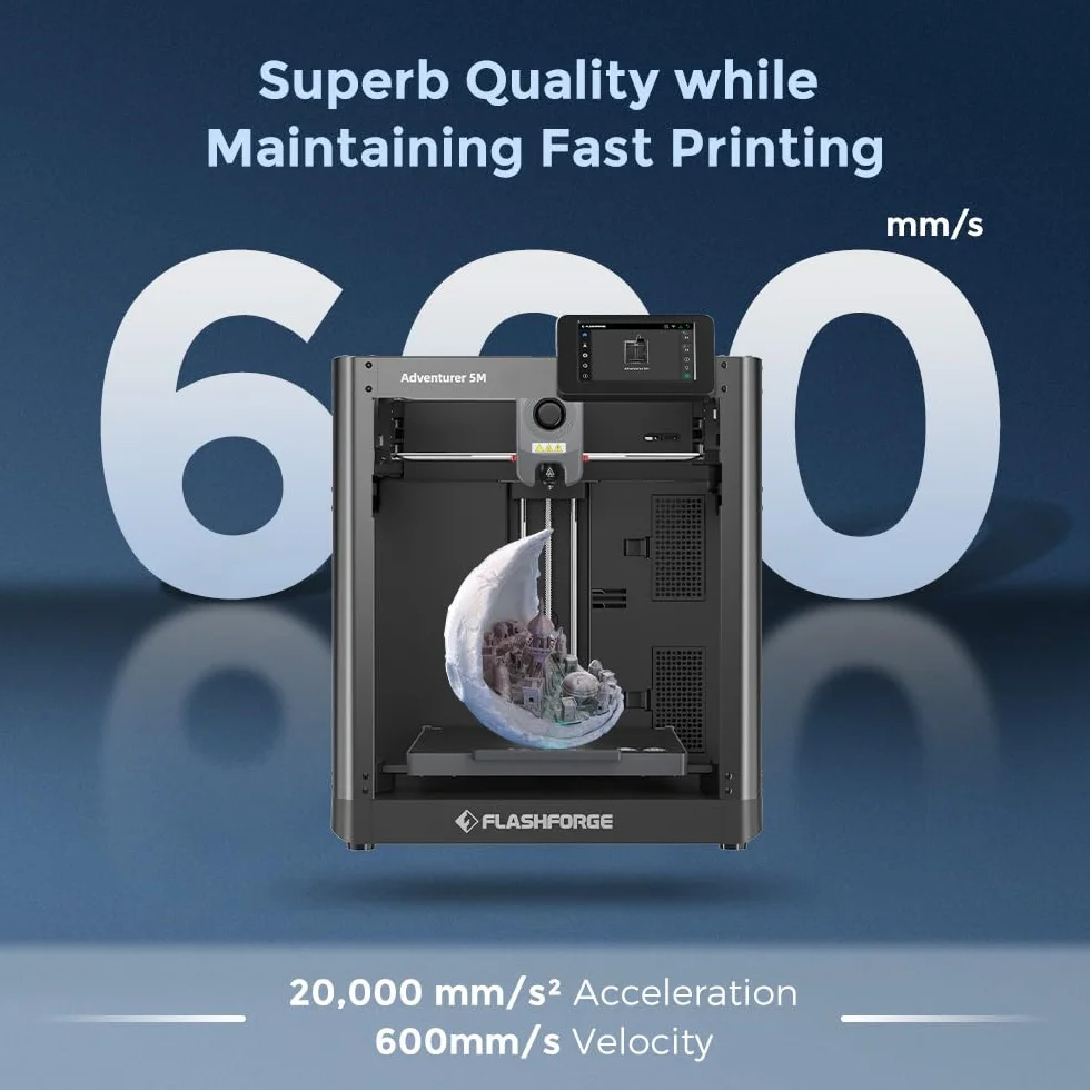 Drukarka 3D FLASHFORGE AD5M, w pełni automatyczne poziomowanie maks. 600 mm/s wysoka prędkość, dysza szybkiego uwalniania 280℃, struktura CoreXY dla najwyższej jakości druku, nowicjuszy i eksperci