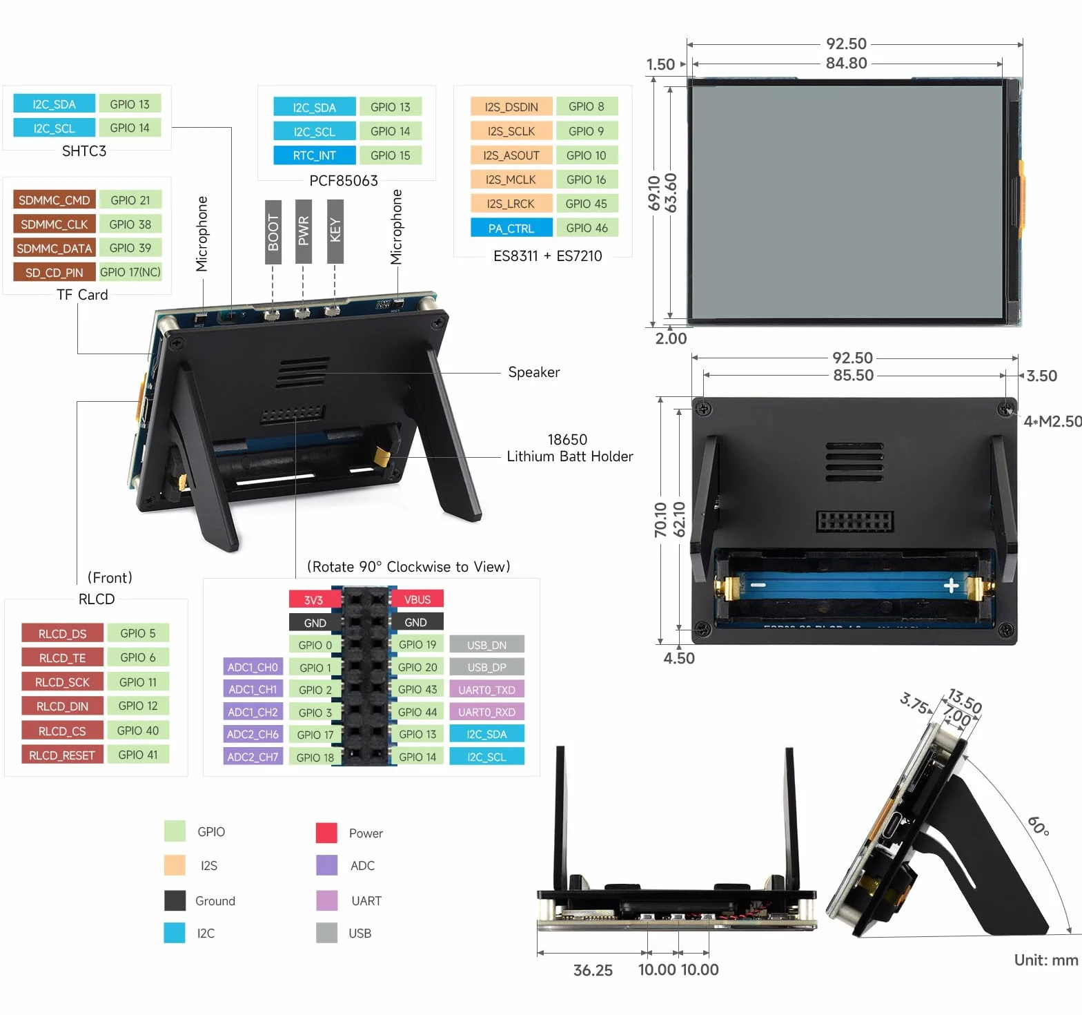 Waveshare ESP32-S3 4.2inch RLCD Development Board 300x400 Resolution Wi-Fi BLE AI Voice Interaction