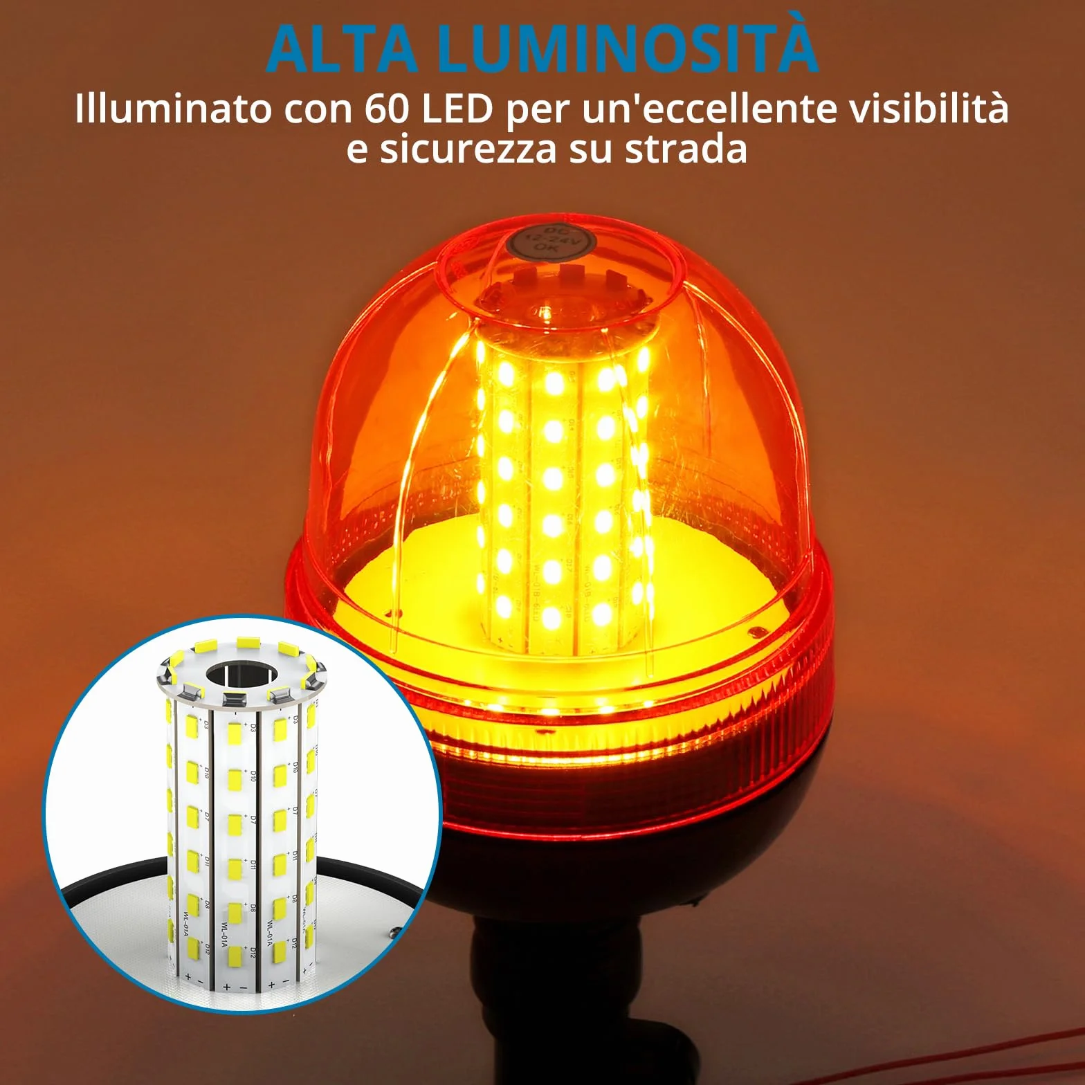 AUTOUTLET Lampa Ostrzegawcza LED 60 diod 12V/24V Amber R10 E9 Wodoodporna