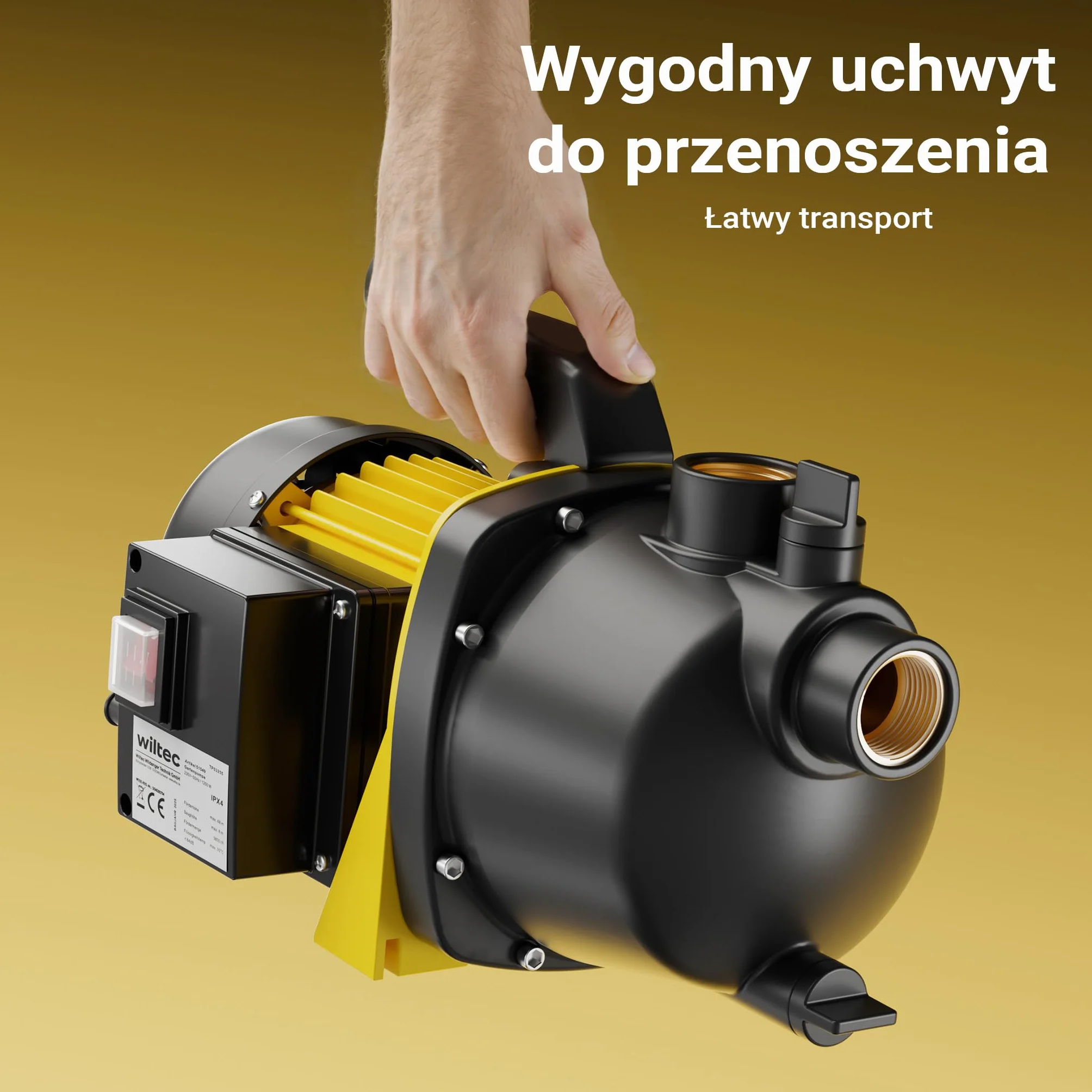 Wiltec Pompa ogrodowa samozasysająca 1200 W, wydajność 3800 l/h do wody deszczowej i studni, trwała pompa powierzchniowa do podlewania ogrodu