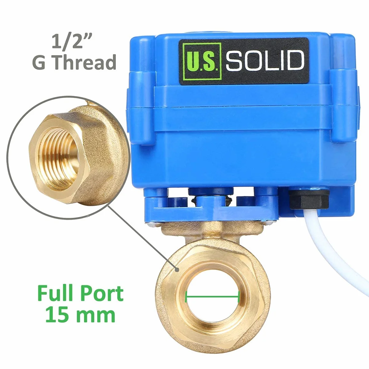 U.S. Solid 1/2" mosiężny zawór kulowy 220 V AC DN15 elektryczny pełny port 2-przewodowy automatyczny powrót