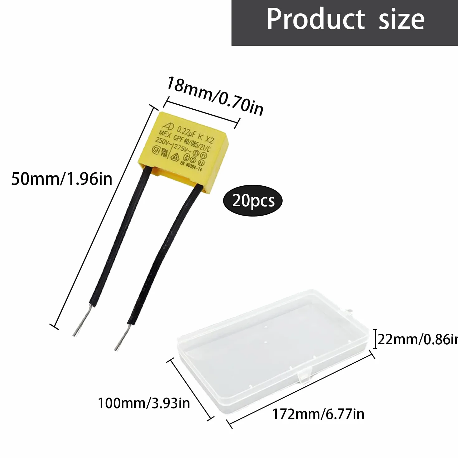 20 sztuk Kondensatory 0.22uF 275V X2 Skraplacz bezpieczeństwa LED tłumienie do kierunkowskazów