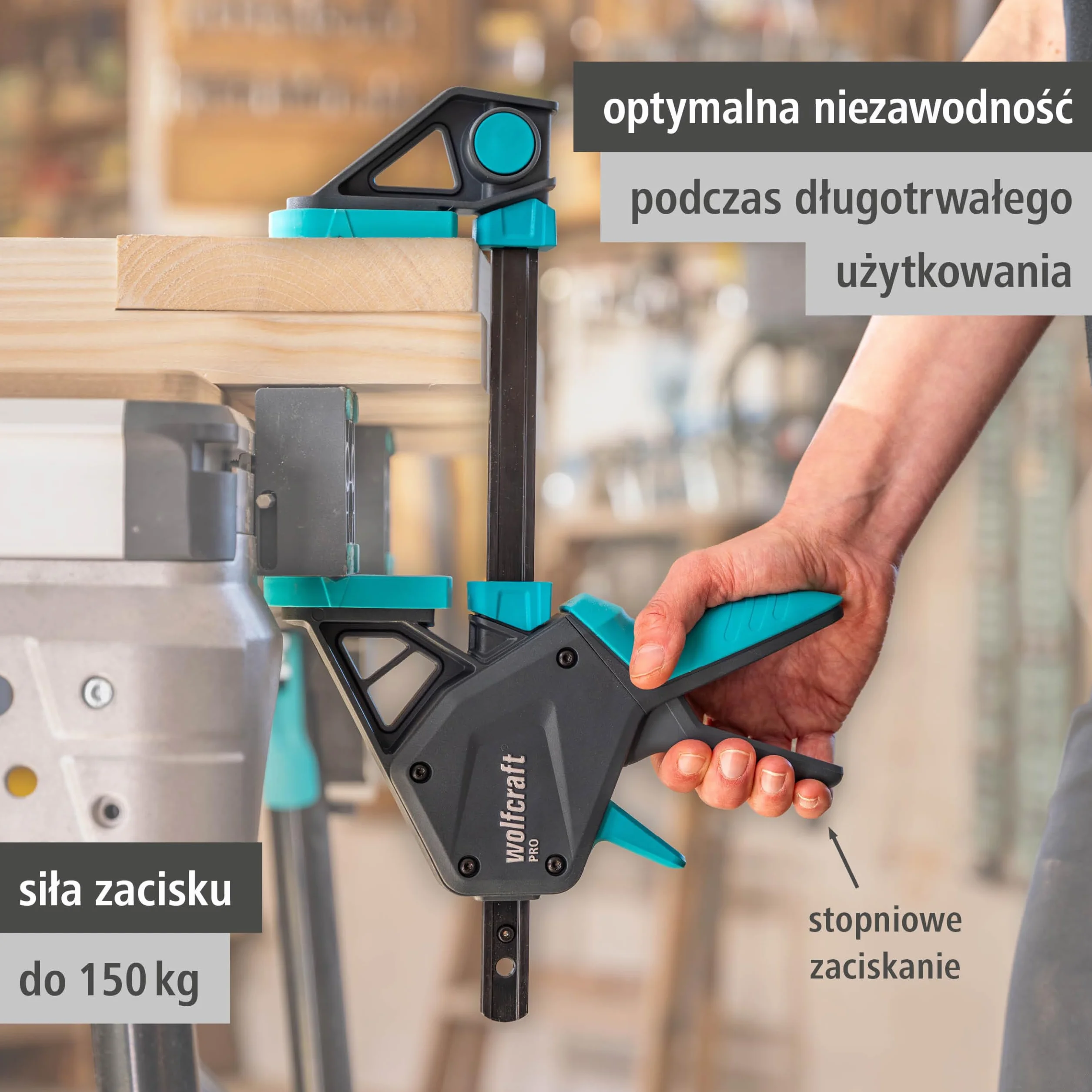 wolfcraft 8673060 - Zestaw zacisków ręcznych XL PRO + złącze - Występ 85 mm - Siła zacisku 150kg - Elastyczny otwór do 1060mm