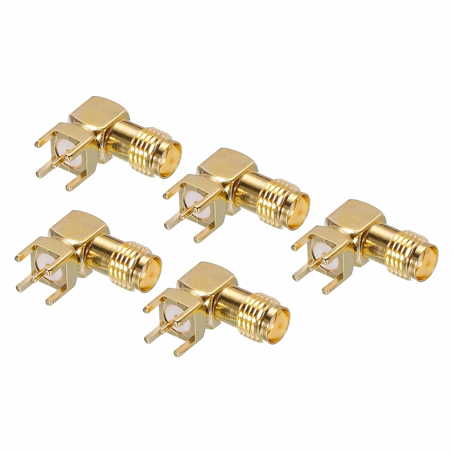 QUARKZMAN Gwint 6 mm gniazdo SMA PCB x 5 szt. gniazdo 90 stopni do kabli koncentrycznych i bezprzewodowych urządzeń LAN [złoty odcień metal]