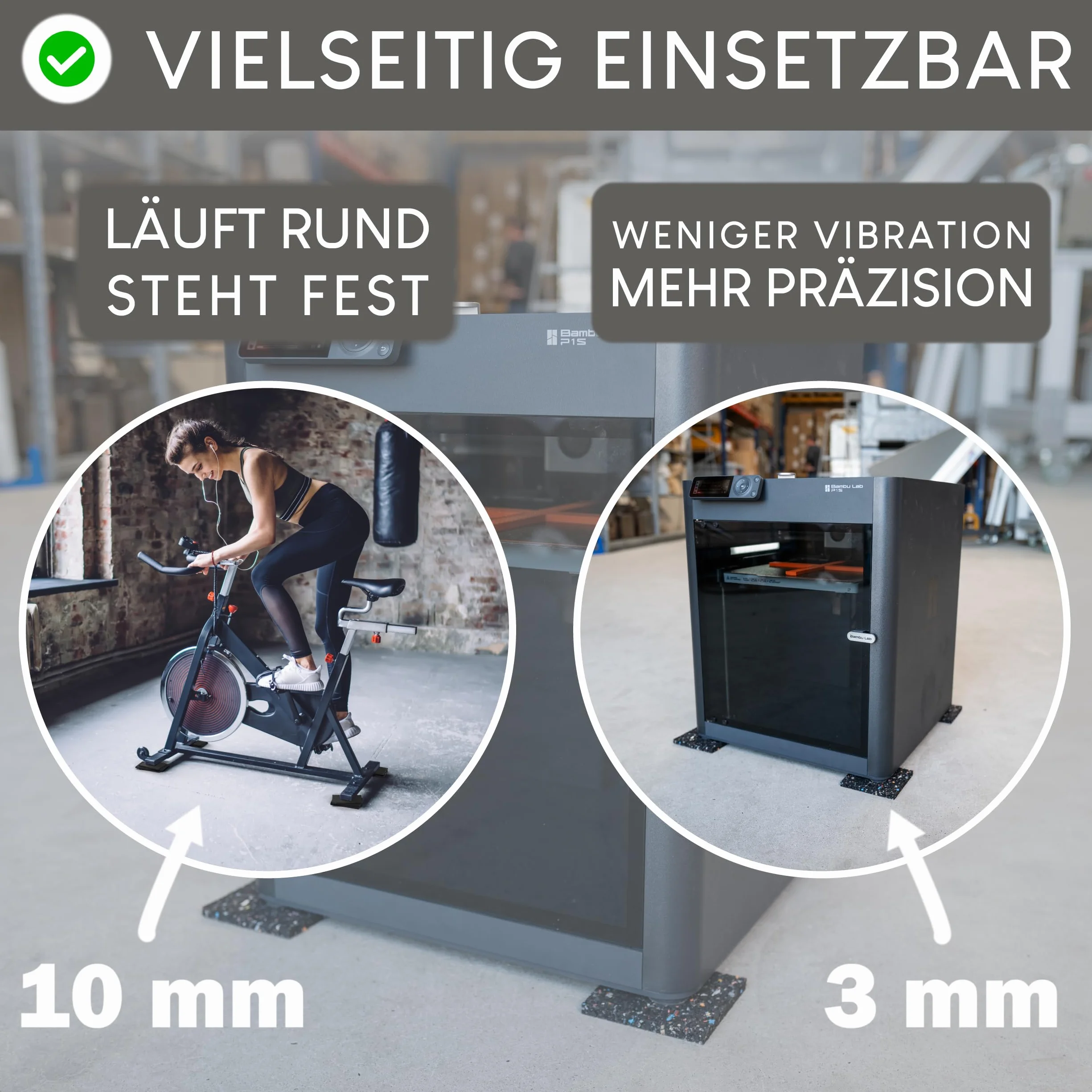 Amortyzator drgań, podkładka pod pralkę, 4 sztuki, mata antywibracyjna, do suszarki – 90 x 90 x 8 mm, granulat gumowy z recyklingu Made in Germany