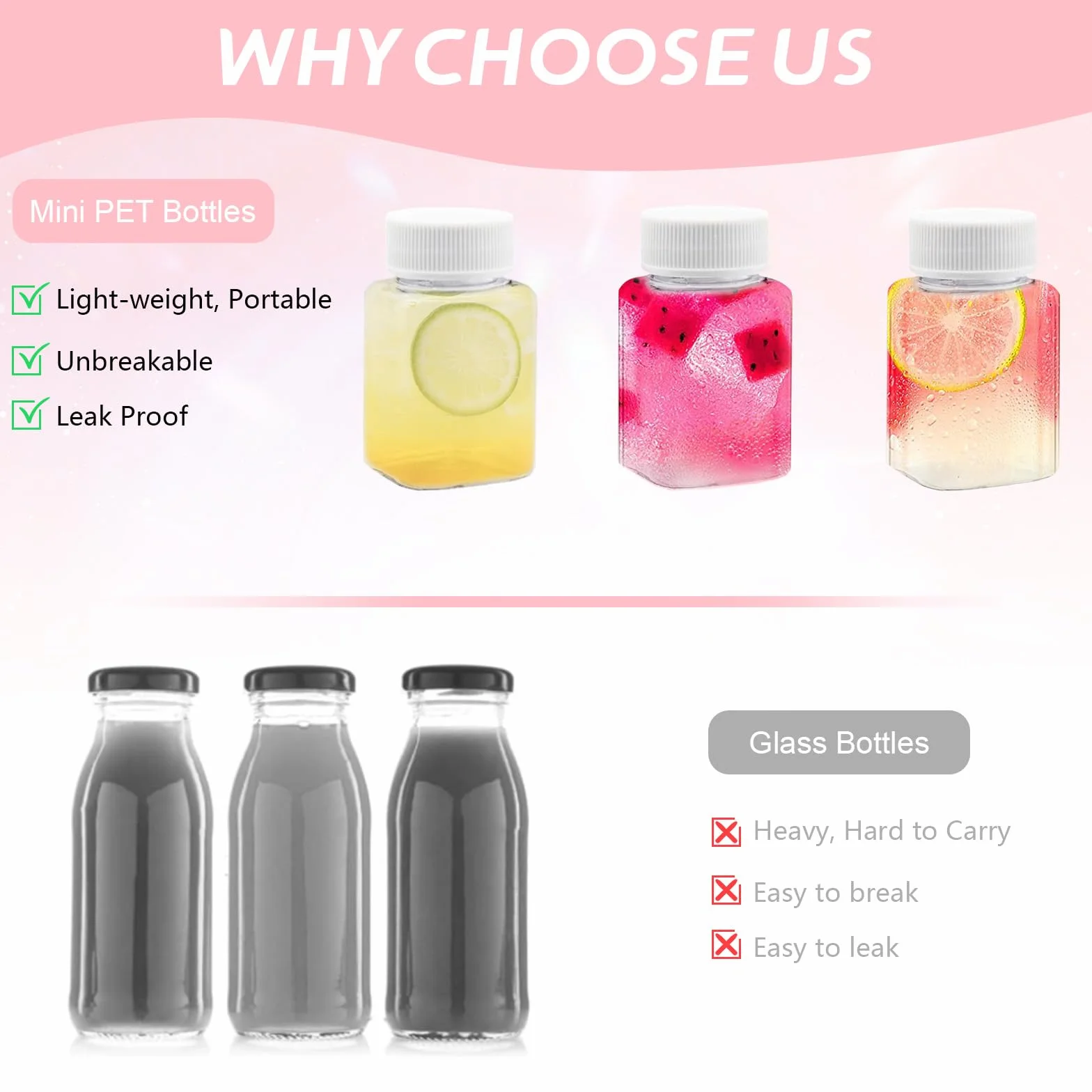 16 przezroczystych butelek plastikowych, 100 ml, puste kwadratowe butelki z tworzywa sztucznego, mini butelki do smoothie, soku, wielokrotnego użytku, do mleka, kawy