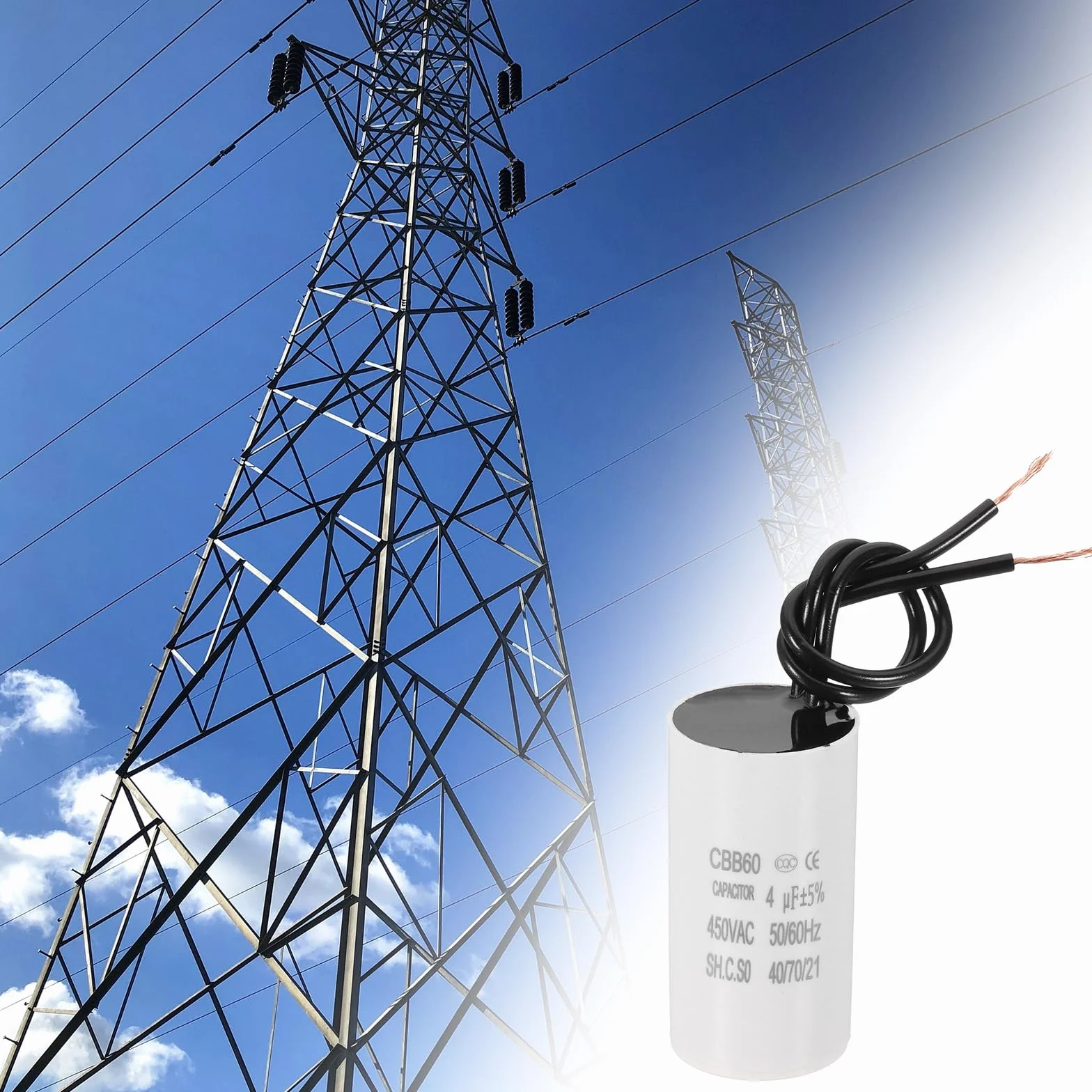 PATIKIL Kondensator rozruchowy 4uF CBB60, 2 sztuki kondensatora z 2 przewodami, silnik rozruchowy AC 450 V o częstotliwości 50 Hz/60 Hz, odpowiedni biały