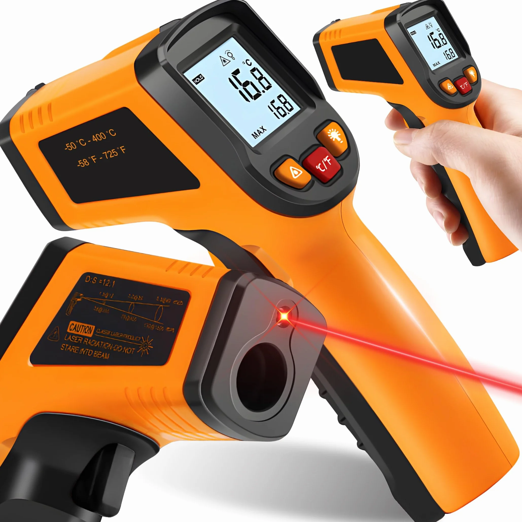 Retoo Termometr na podczerwień bezdotykowy laserowy -50°C ~ 380°C LCD