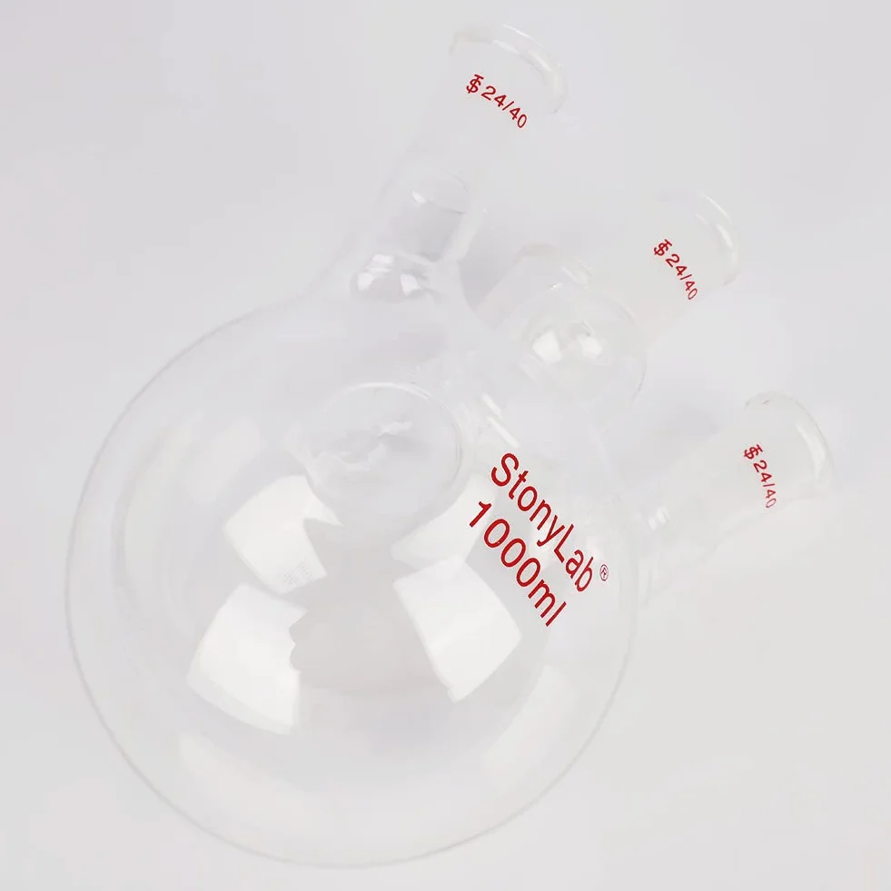 Butelka RBF z 4 szyjkami, okrągła podstawa, ciężka ścianka, szkło borokrzemowe, 1000 ml, standardowy stożek 24/40