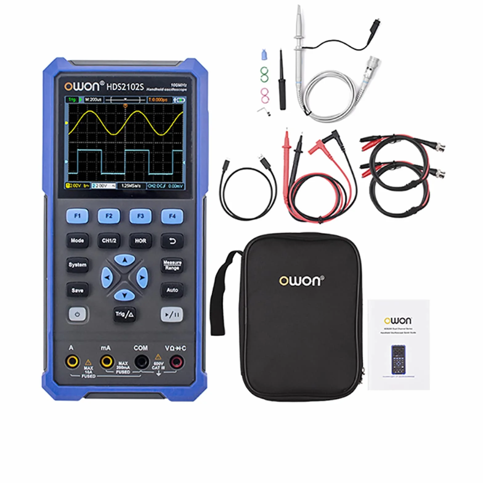 OWON HDS2102S 2-kanałowy oscyloskop ręczny 100 MHz multimetr OSC DMM generator kształtu fali