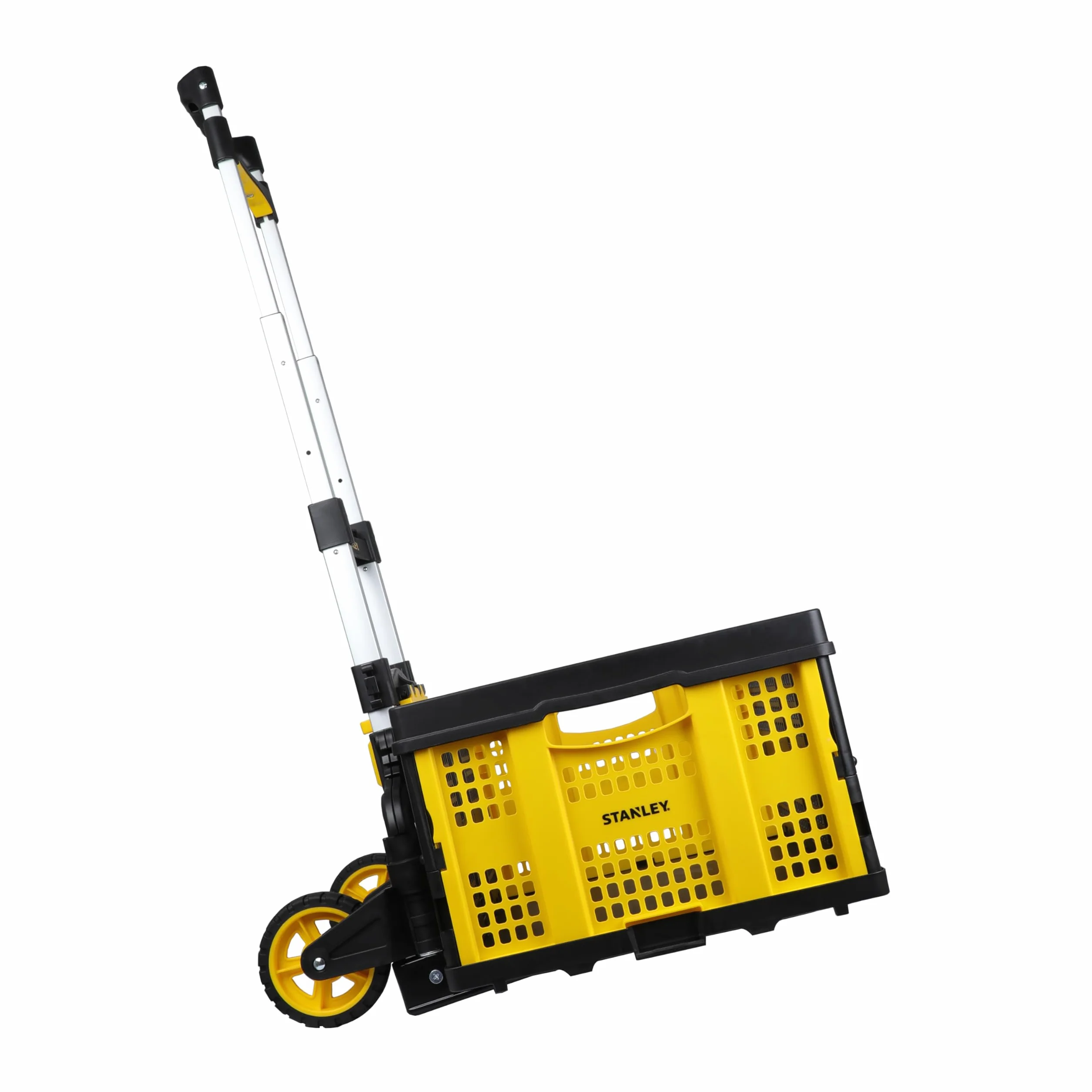 Stanley Składany wózek transportowy i składana skrzynia FT501/FT505 – wózek transportowy 70 kg – składana skrzynia 25 kg – zakupy, obsługa i przeprowadzka – czarny/żółty