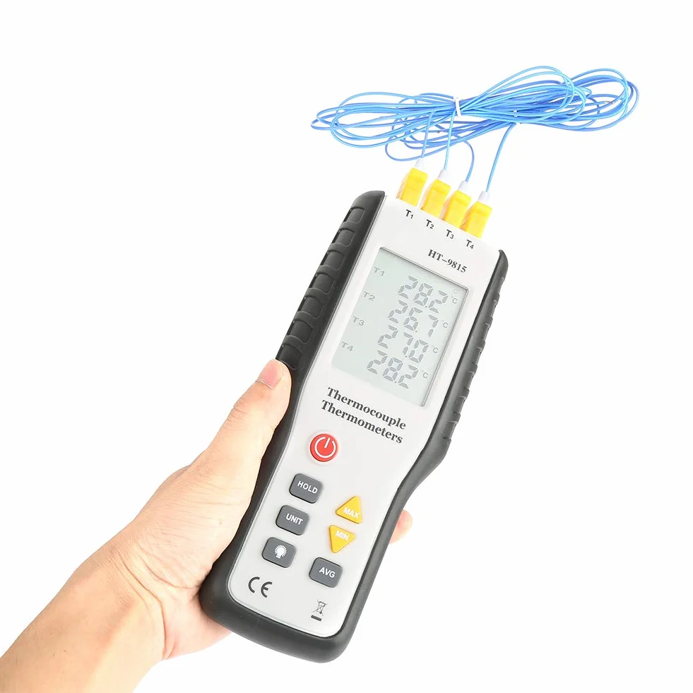Cyfrowy Termometr z termoparą Typ K 4-kanałowy Miernik Wysokiej Temperatury Wyświetlacz LCD