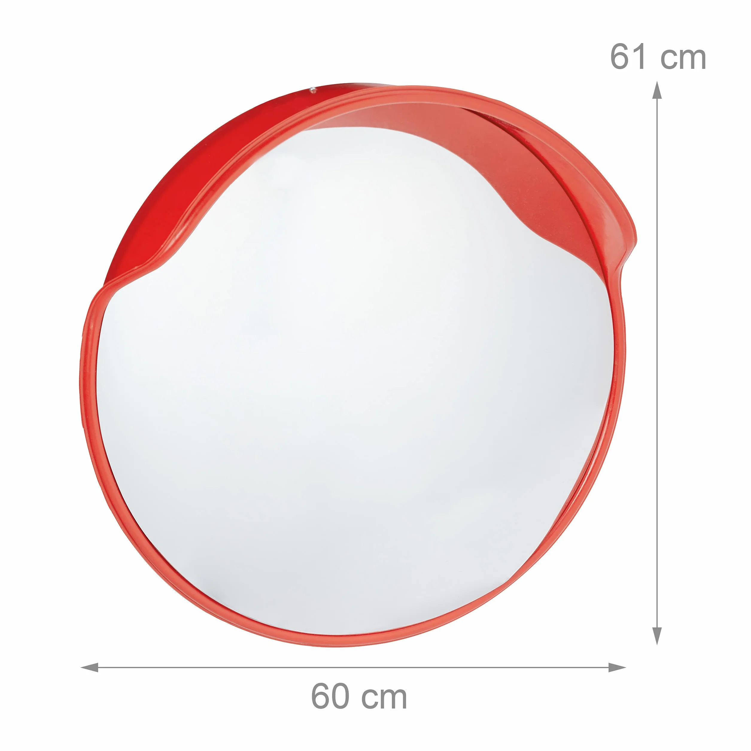 Relaxdays Lustro drogowe 60 cm, odporne na warunki atmosferyczne, nietłukące, do wewnątrz i na zewnątrz, z uchwytem, lusterkiem bezpieczeństwa, czerwone