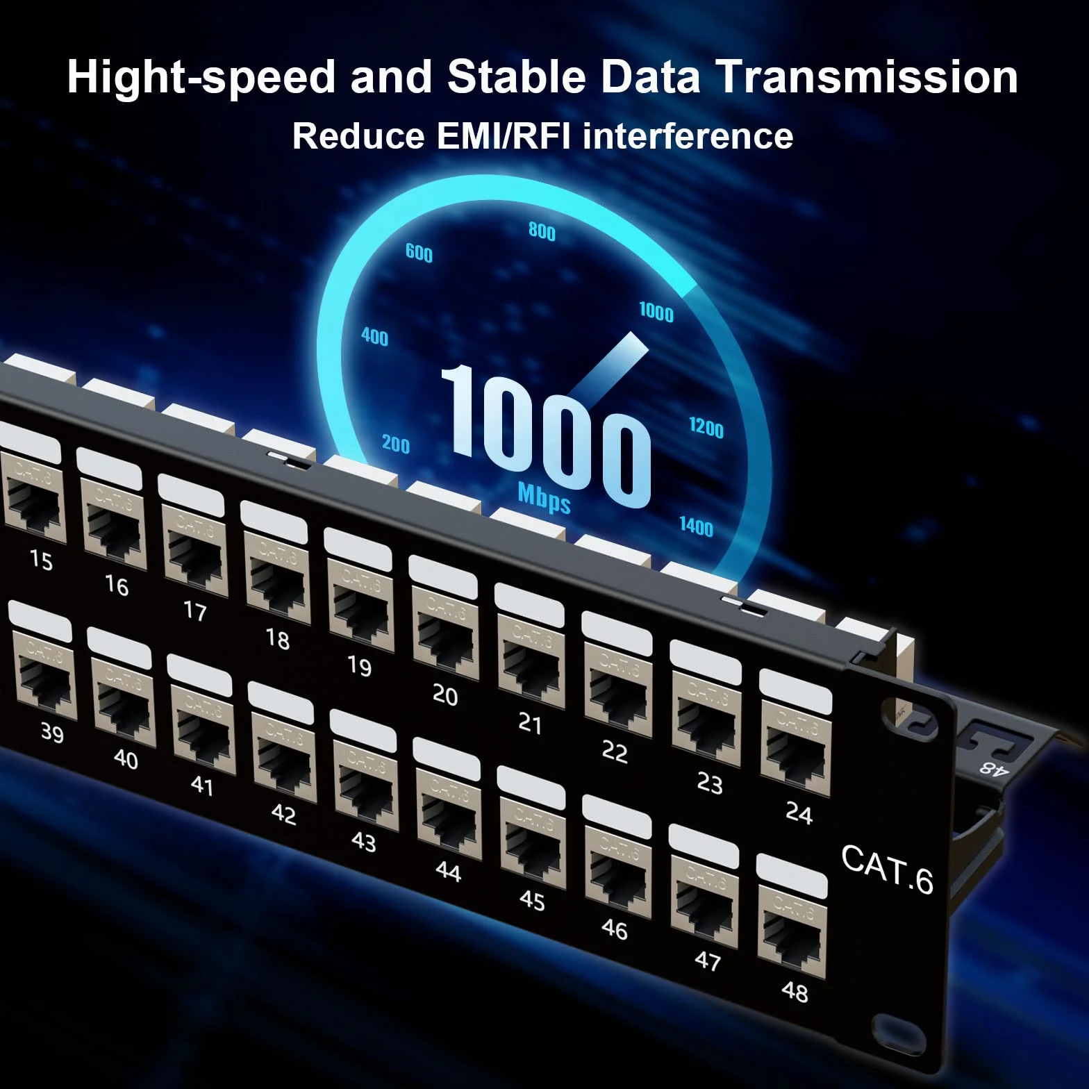 iwillink Panel krosowy z 48 portami RJ45 ekranowany przez złącze 2U Cat6 STP 19 cali z listwą tylną, uchwytem ściennym lub montażem do montażu w szafie, kompatybilny z okablowaniem Cat5, Cat5e, Cat6