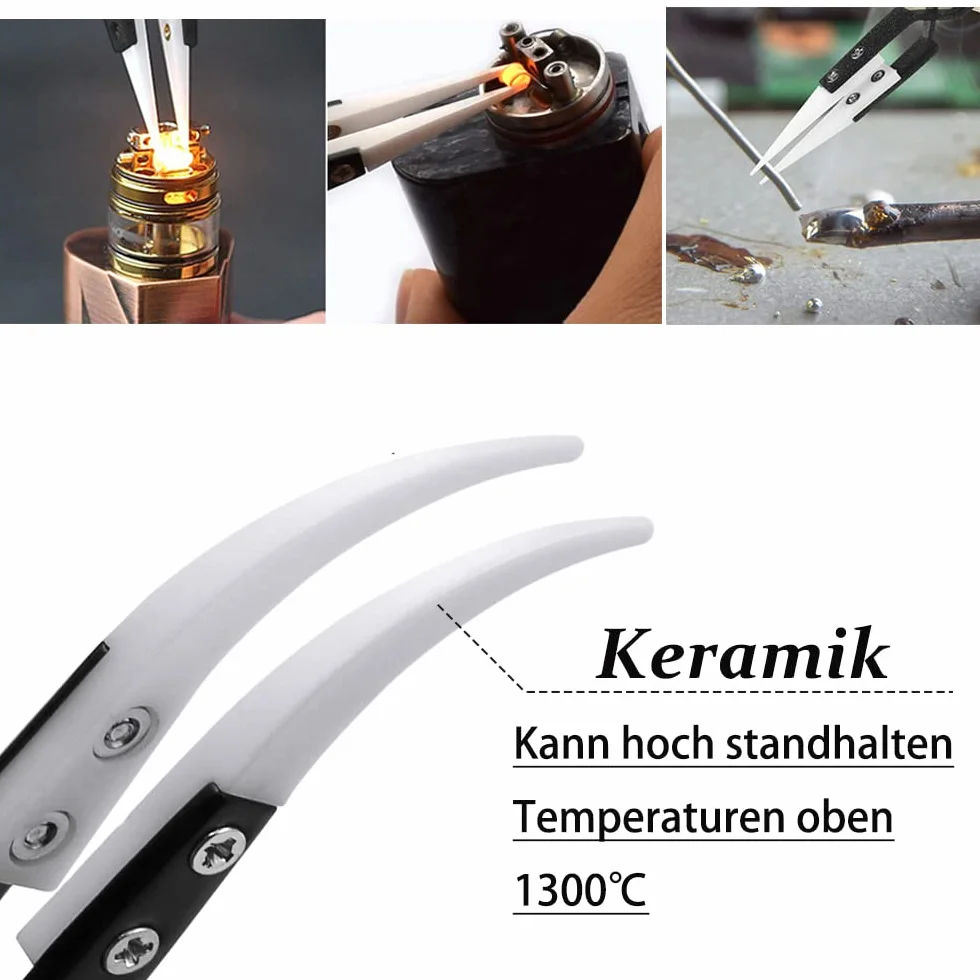3 sztuki pęsety antystatyczne, zestaw ceramicznych pęset ze stali nierdzewnej, precyzyjne pęsety odporne na wysokie temperatury, do napraw elektroniki, biżuterii, komputerów, pracy laboratoryjnej, przemysłu