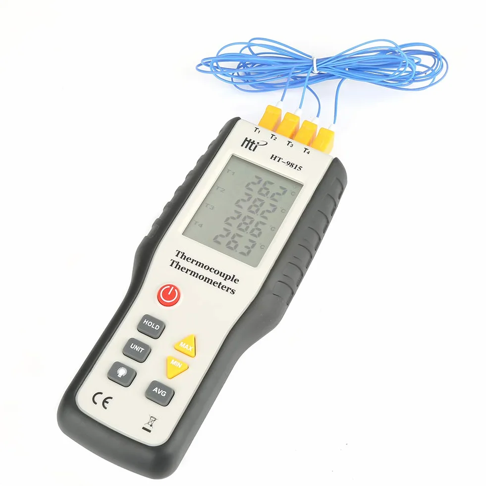 Termometr termoelektryczny 4-kanałowy typu K HT-9815 LCD do pomiaru temperatury zakres pomiarowy - 200°C do 1372°C