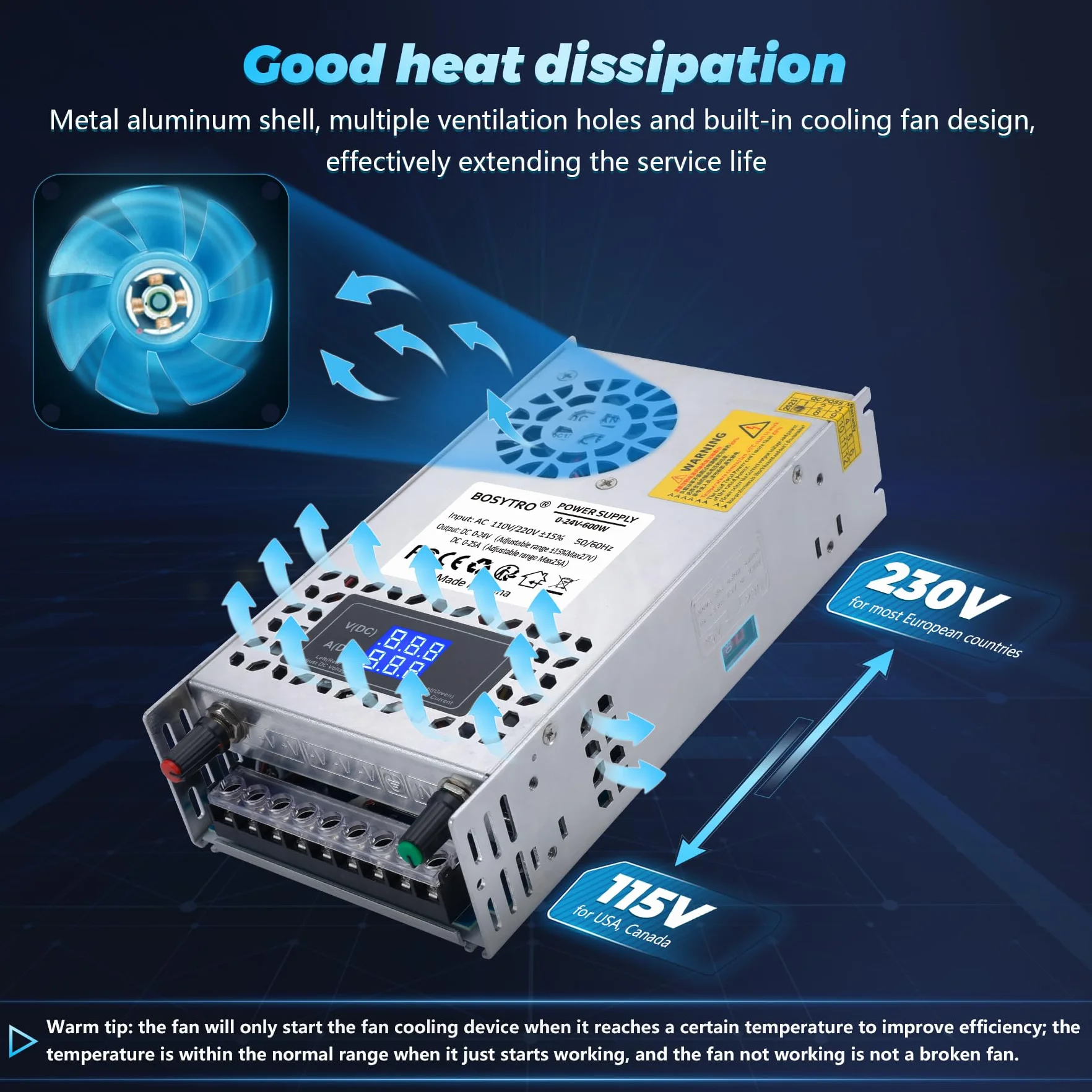 Regulowany zasilacz impulsowy DC 0-24V 0-25A 600W AC110/220V z cyfrowym wyświetlaczem