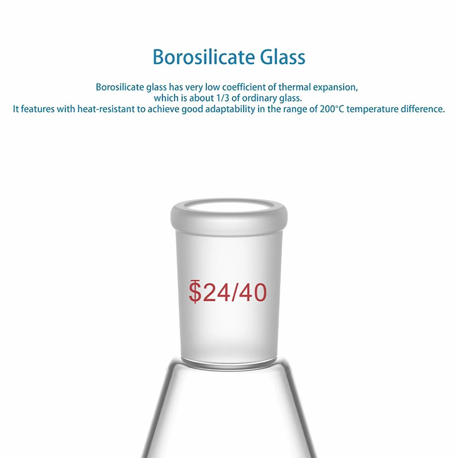 Erlenmeyer Flask 24/40 500ml Vidrio de Borosilicato Pared Gruesa con Junta Cónica