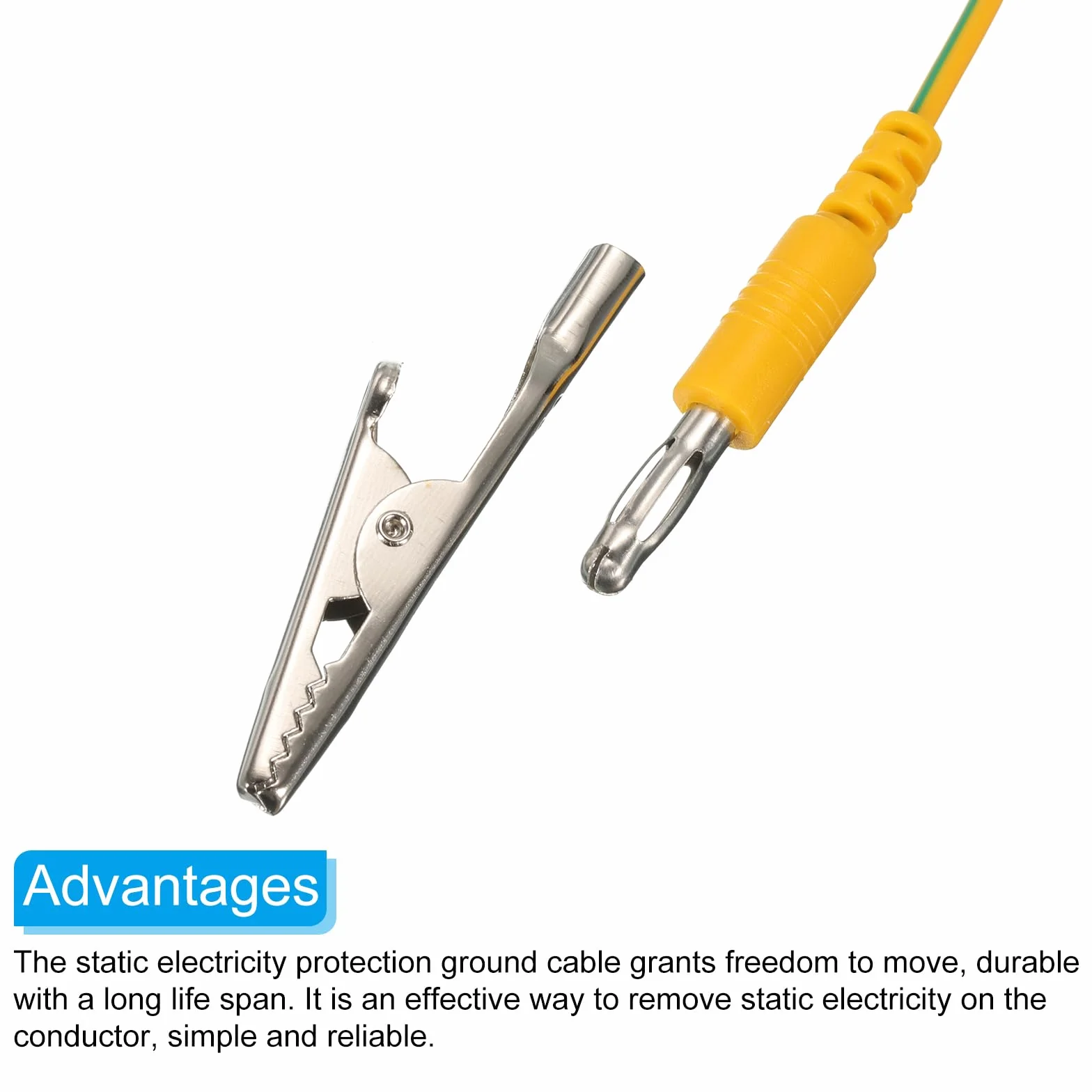 Kabel uziemiający ESD antystatyczny 180 cm z klipsem krokodyla 3 sztuki żółty zielony