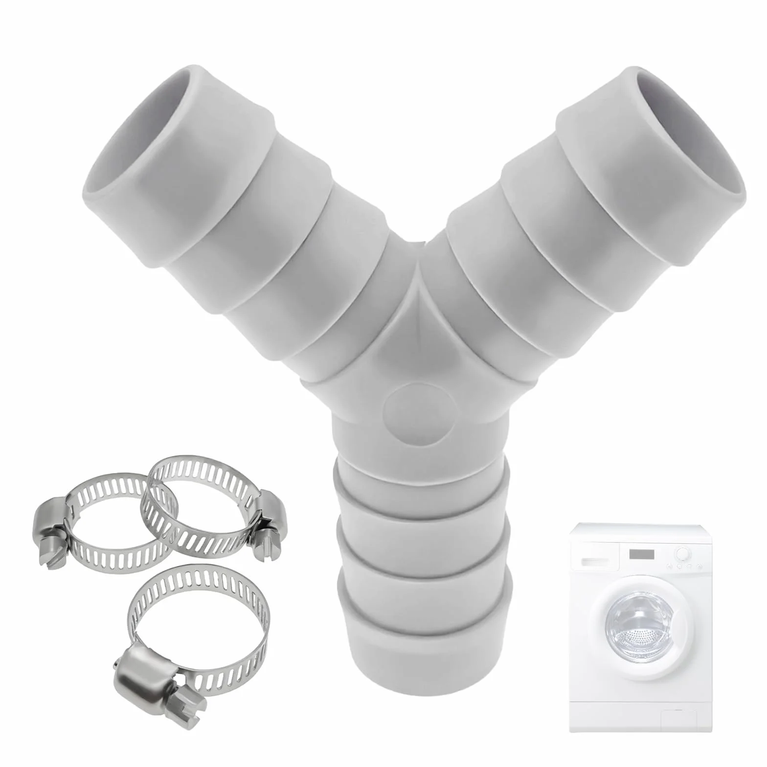 3-drożny rozdzielacz Y do węży odpływowych, złączka do węża odpływowego 20 mm, rozdzielacz odpływu, adapter do pralki i zmywarki, przyłącze do odpływu z 3 opaskami, idealny do kuchni i łazienki(szary)