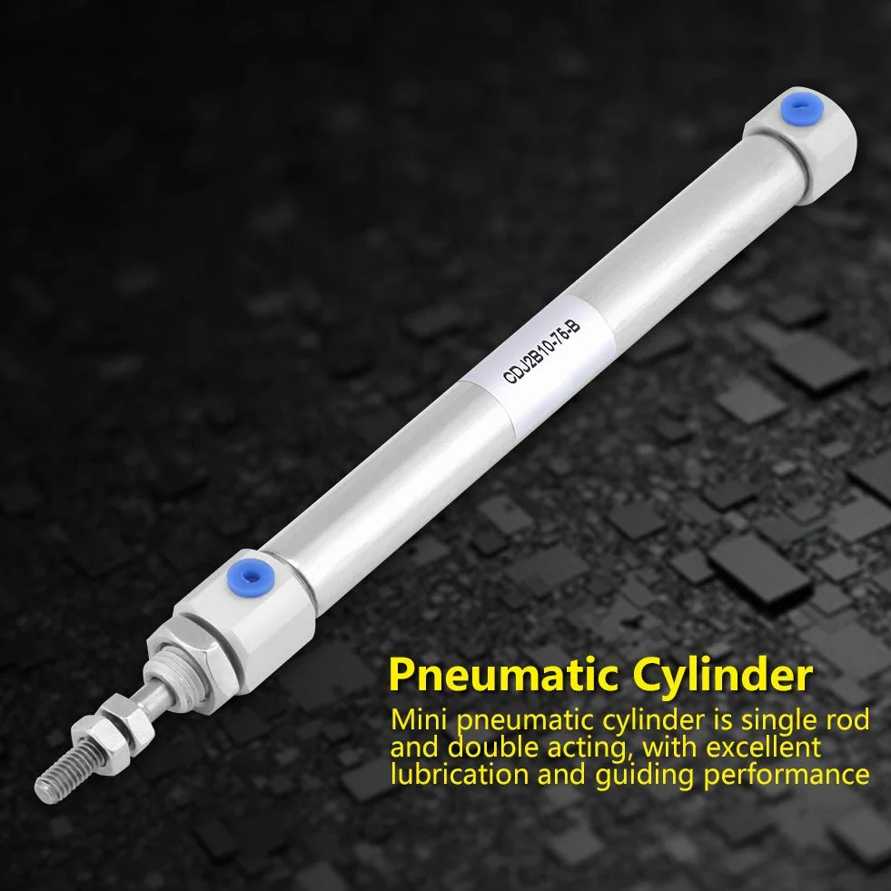 Mini Cylinder Pneumatyczny, CDJ2B Mini Cylinder Pneumatyczny, Stal Nierdzewna 10 Mm Otwór i 75 Mm Skoku Pojedynczy Pręt Siłownik Pneumatyczny Dwustronnego Działania