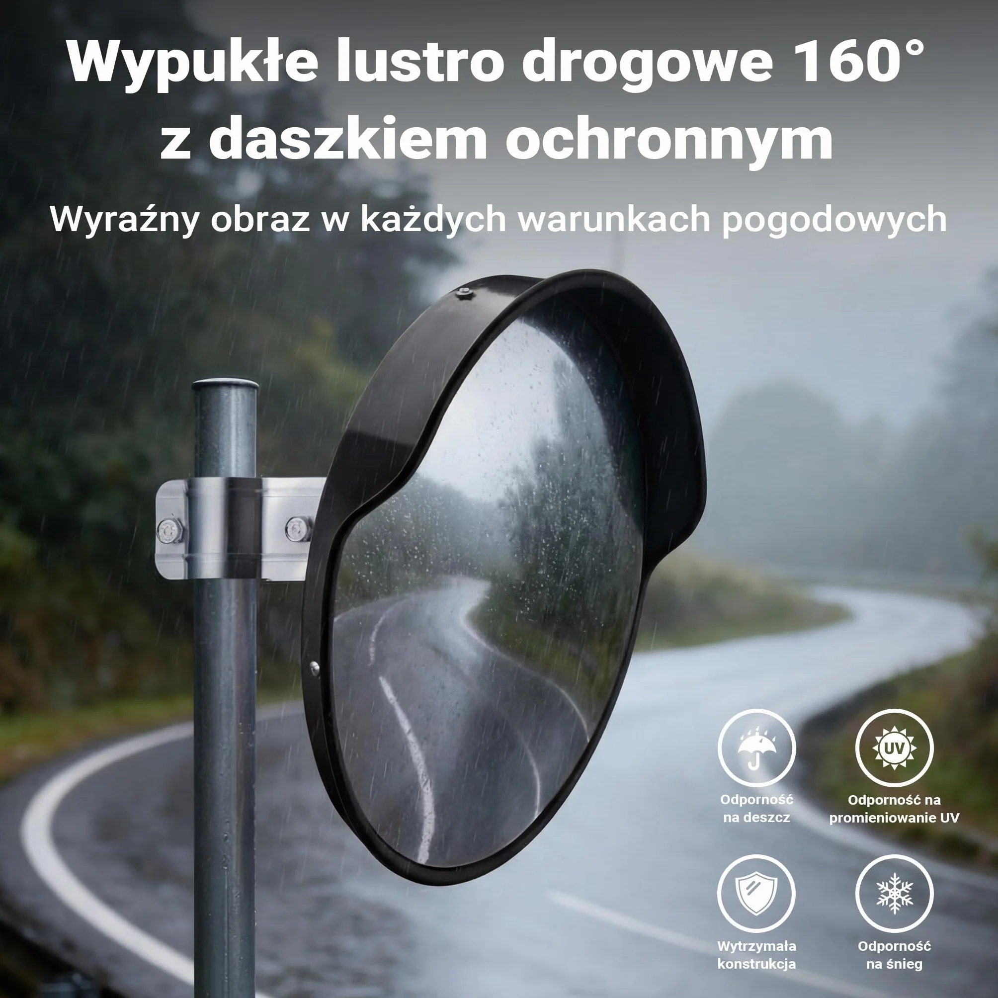 Wiltec Lustro drogowe 60 cm wypukłe z osłoną czarne, okrągłe magazynowe z polem widzenia 130°, więcej bezpieczeństwa przy wyjeździe z materiałem montażowym