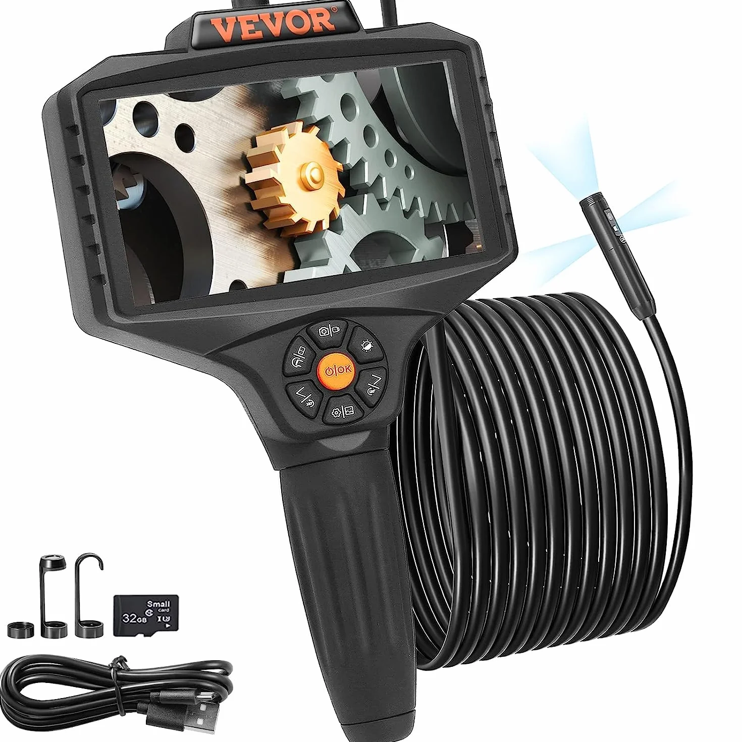VEVOR Kamera endoskopowa potrójna soczewka 5" ekran IPS 854 x 480, kamera inspekcyjna 5 m kabel kamera rurowa 5000 mAh akumulator do kamery kanałowej 5-6 godz. IP67, endoskop obrotowy o 180°