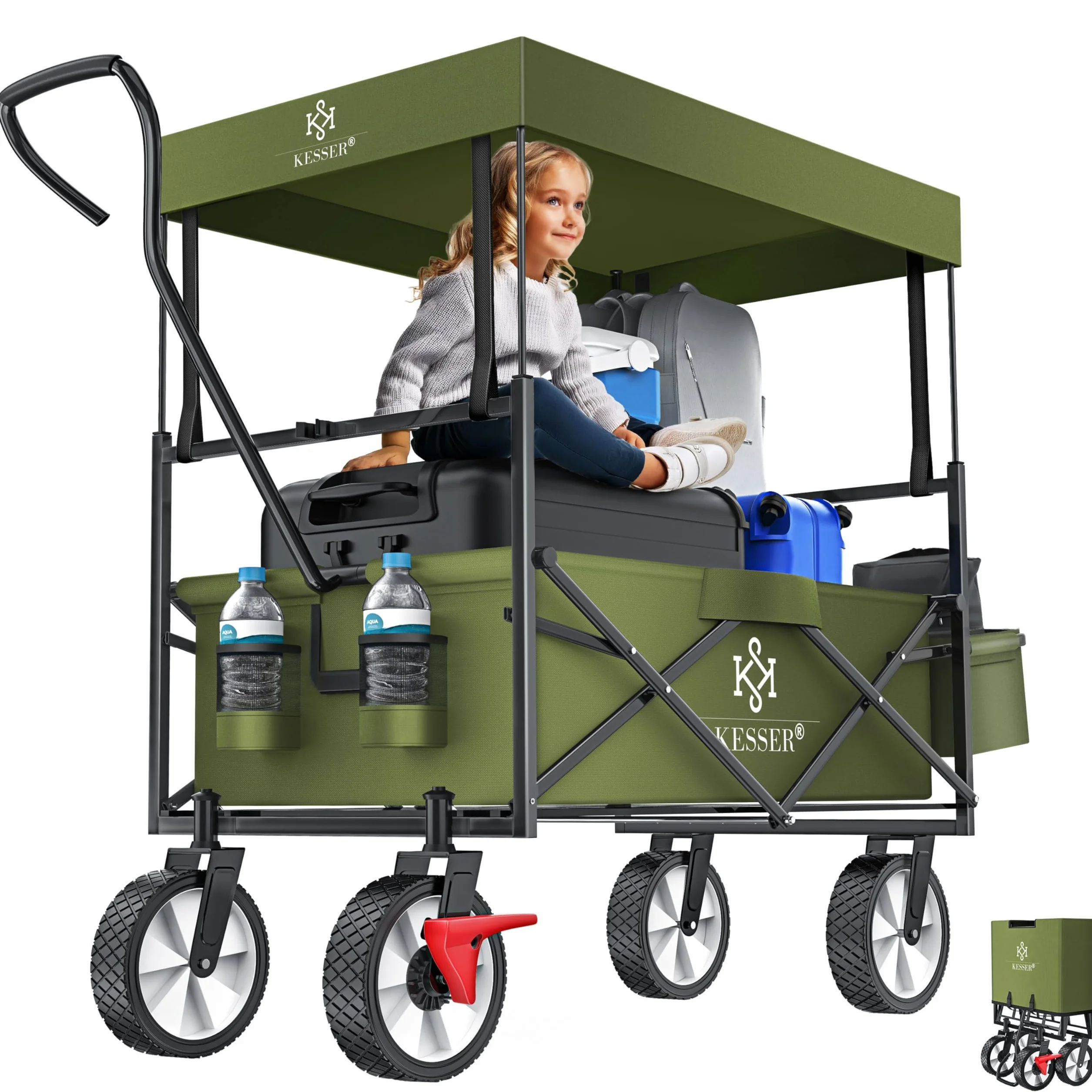 KESSER Składany wózek transportowy z dachem 360° koła przednie hamulec gumowe opony torba XXL