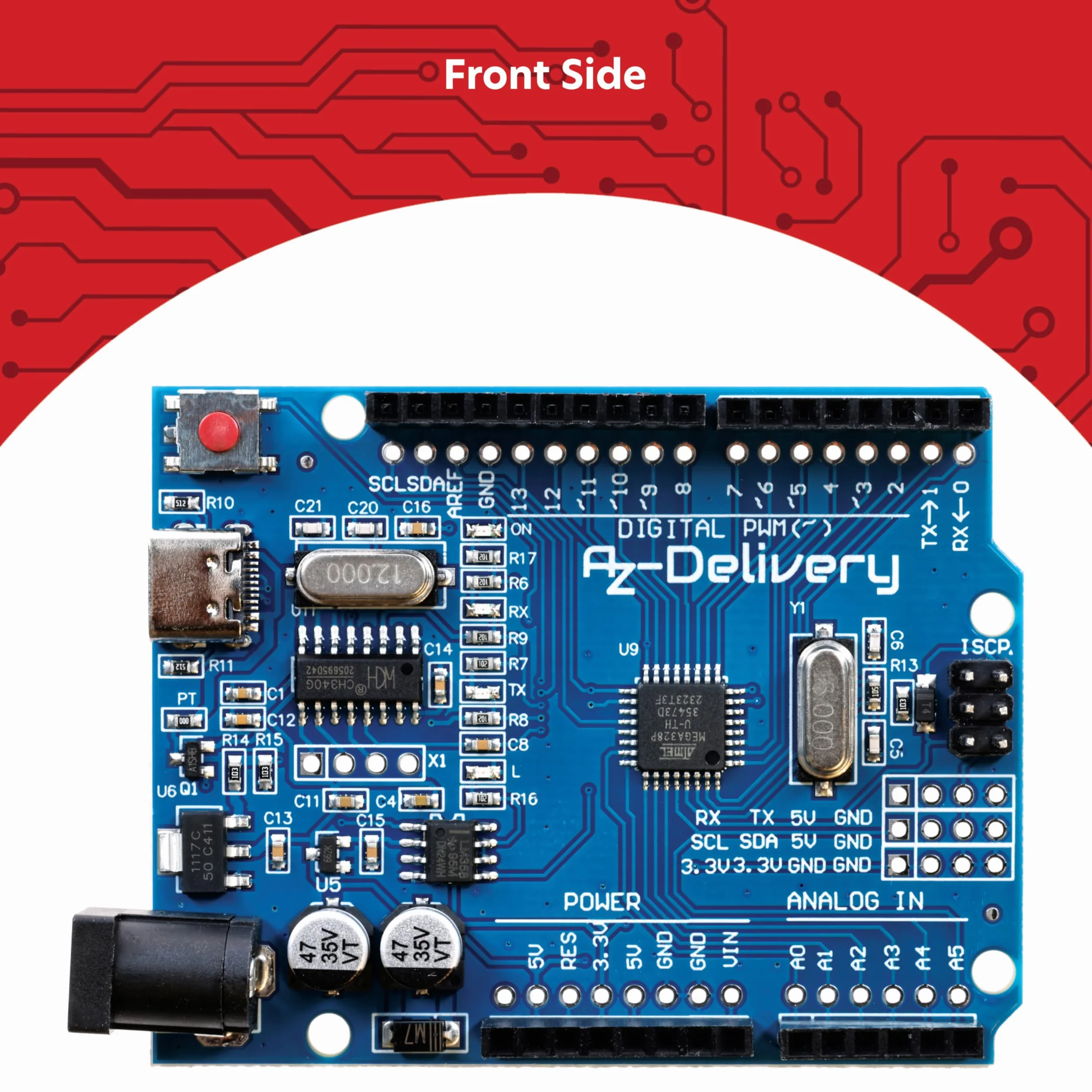 AZDelivery 1 x płytka mikrokontrolera AZ-ATmega328-Board ze złączem USB-C łącznie z e-bookiem