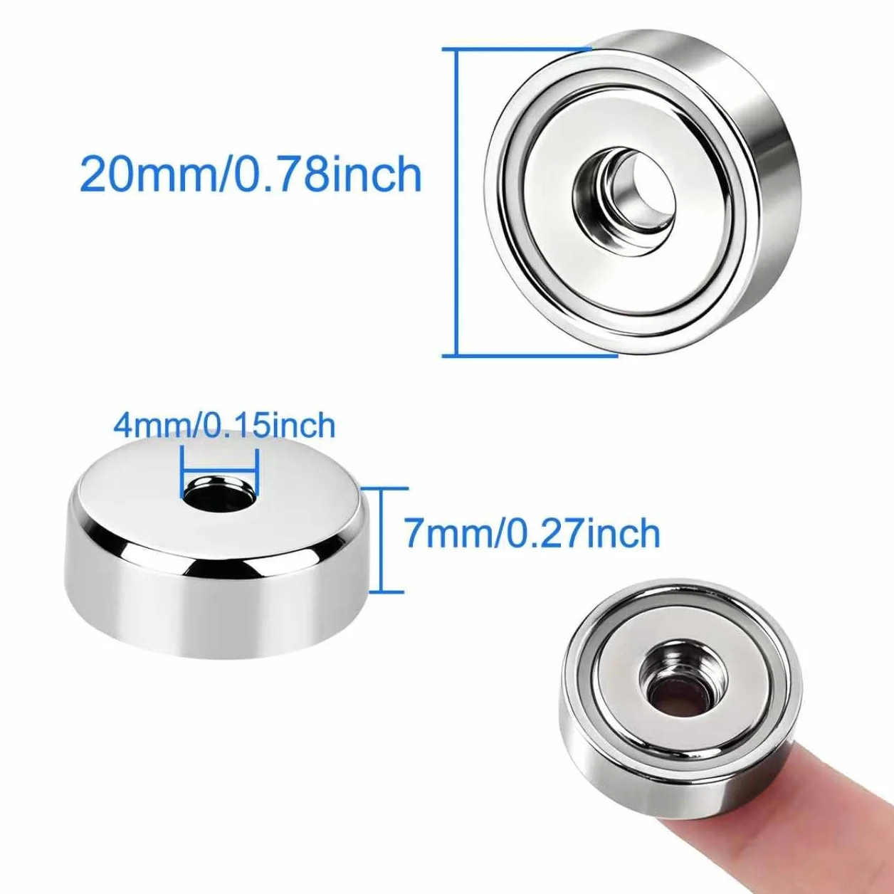 Magnesy neodymowe z otworem 10 kg 20 mm okrągłe garnkowe 8 sztuk