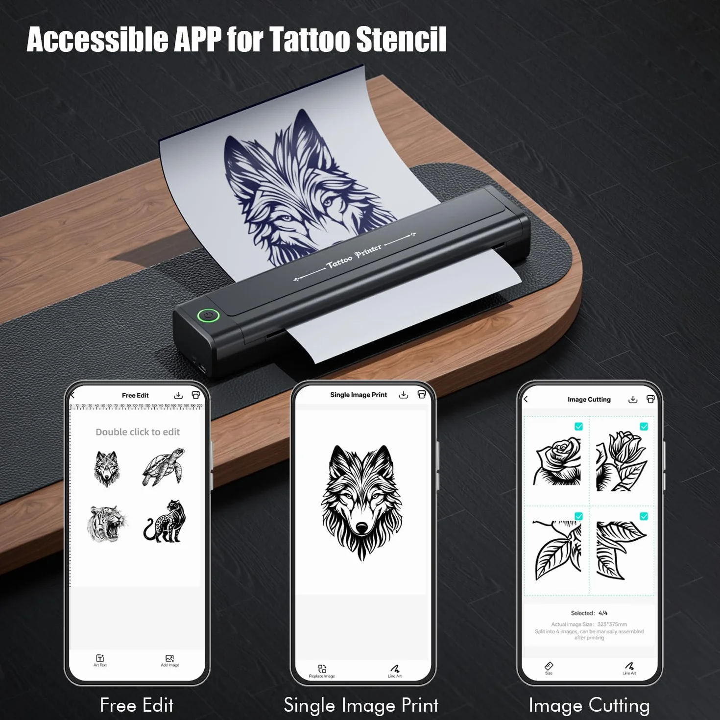 TATELF Drukarka do tatuażu Bluetooth, drukarka szablonowa, drukarka termiczna z 10 sztukami papieru, drukarka do tatuażu Kompatybilny z telefonem, tabletem i komputerem