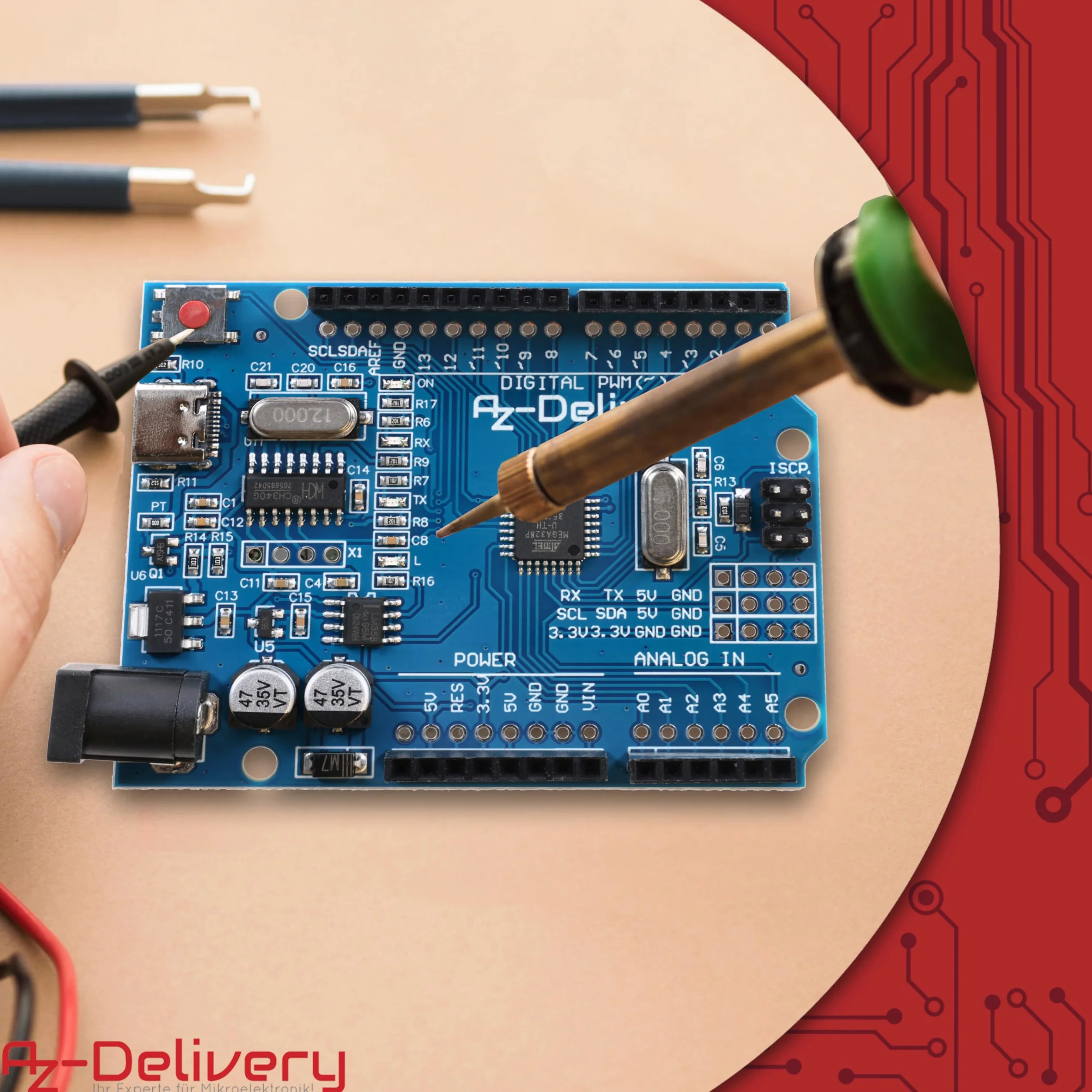 AZDelivery 1 x płytka mikrokontrolera AZ-ATmega328-Board ze złączem USB-C łącznie z e-bookiem