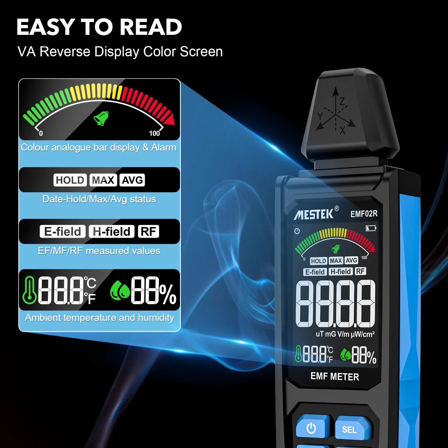 Detektor EMF, MESTEK 5 w 1 Miernik EMF Detektor Promieniowania, pole Elektryczne, Miernik Natężenia pola Magnetycznego, Czytnik EMF Domowe Wykrywanie EMF i Polowanie na Duchy