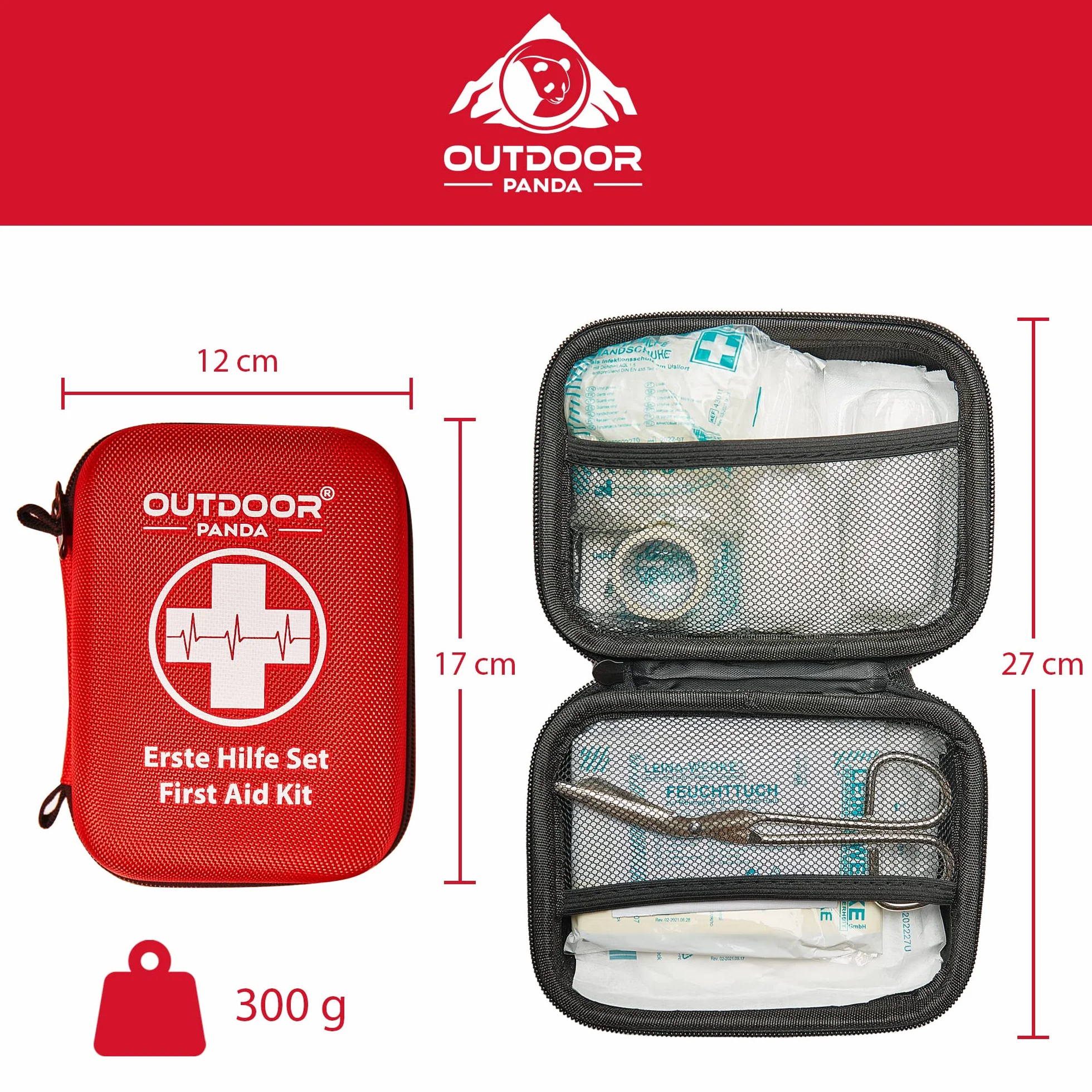 Emergency First Aid Kit z zawartością z Niemiec zgodnie z DIN 13167 | w tym Emergency Resuscitation Aid & Burnshield Gel na oparzenia