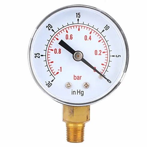 Manometr Próżniowy 1/8 Cala Bspt Z Przyłączem Podłogowym, Czujnik Zegarowy 50 Mm, Manometr 1-0Bar ​​-30-0Inhg Z Podwójną Skalą Do Pomiaru Powietrza, Wody, Oleju I Gazu