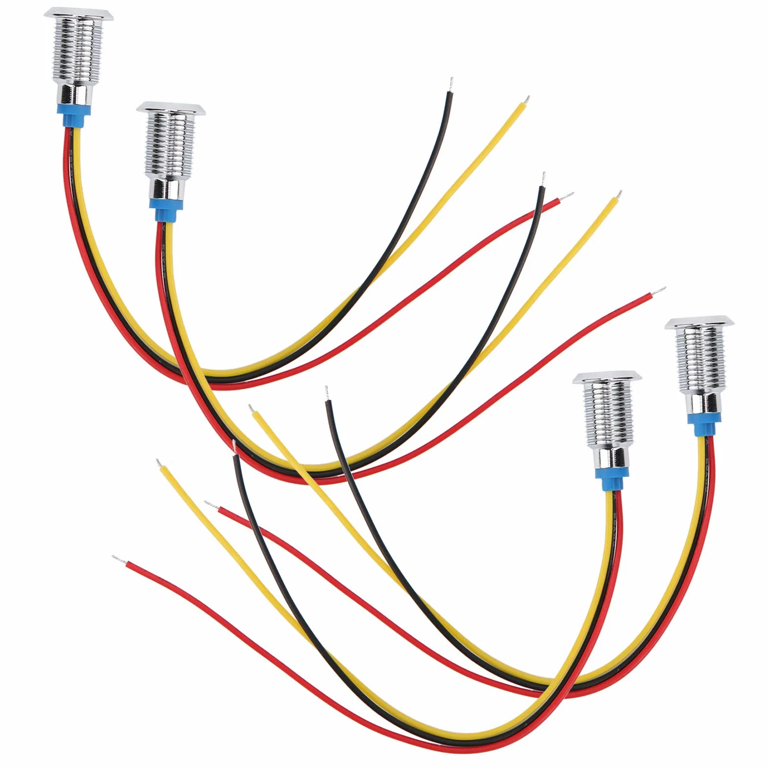 Zestaw 4 okrągłych diod LED 10 mm wstępnie przewodowe podwójne kolorowe wodoodporne światło kontrolne 12-24 V czerwone i żółte
