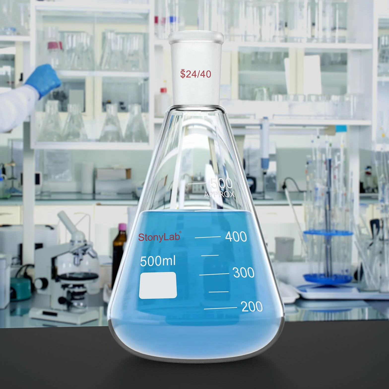 Erlenmeyer Flask 24/40 500ml Vidrio de Borosilicato Pared Gruesa con Junta Cónica