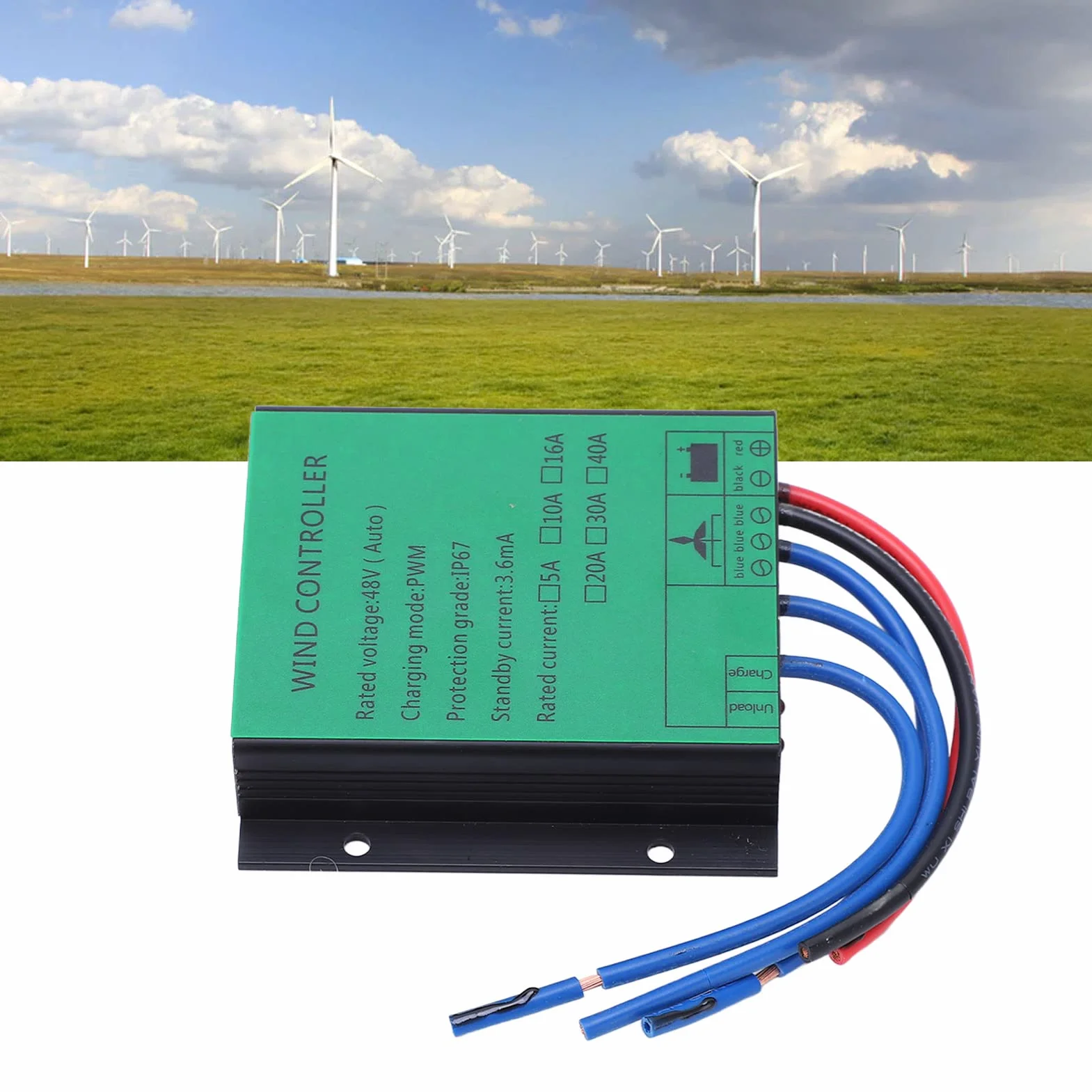 Regulator generatora turbin wiatrowych, LED 48V Wskazujący ochronę IP67 obudowa ze stopu aluminium kontroler generatora turbiny wiatrowej do baterii (10A)
