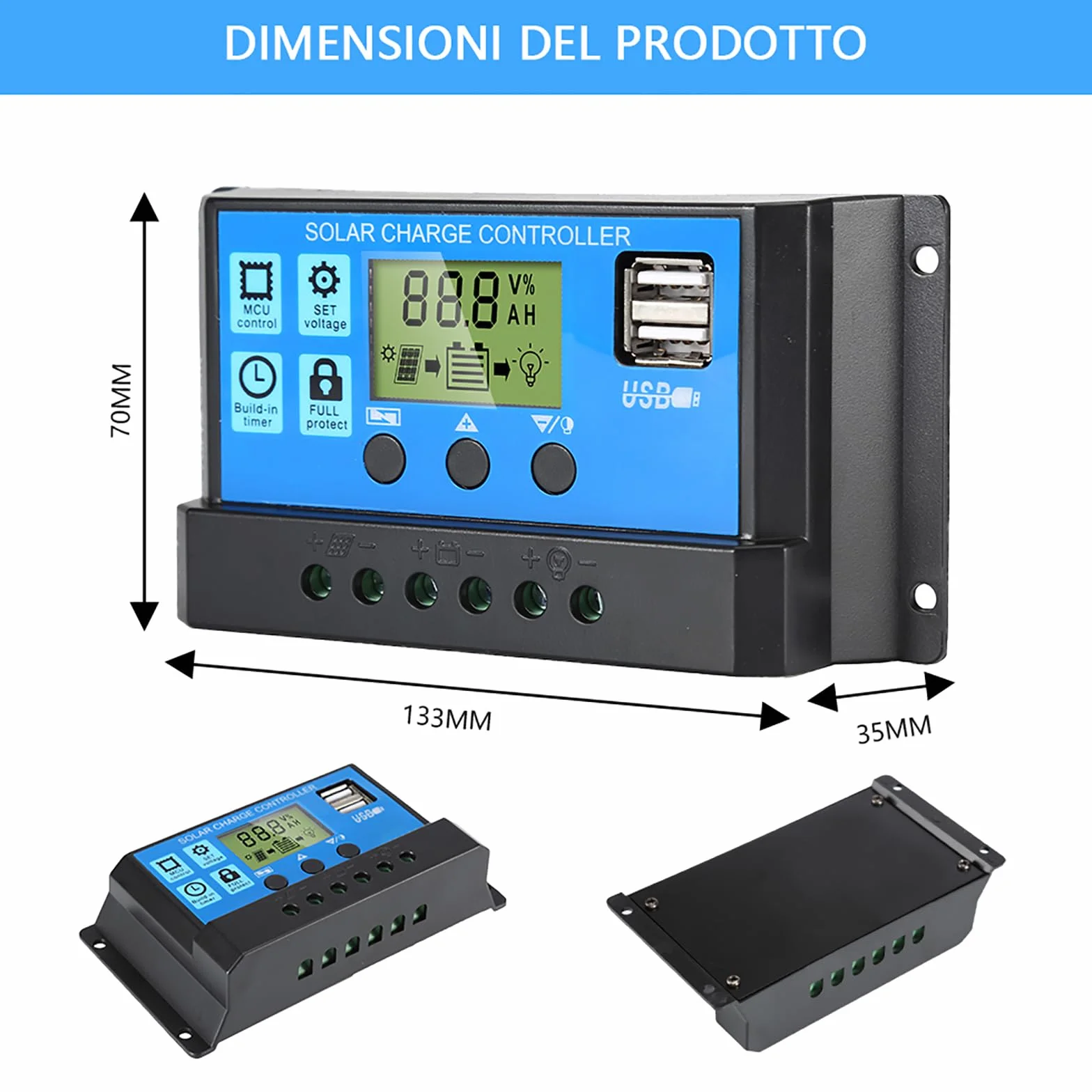 Anern Solarna ładowarka kontroler 30A Regulator ładowania solarnego 12V/24V Dual USB 5V LCD