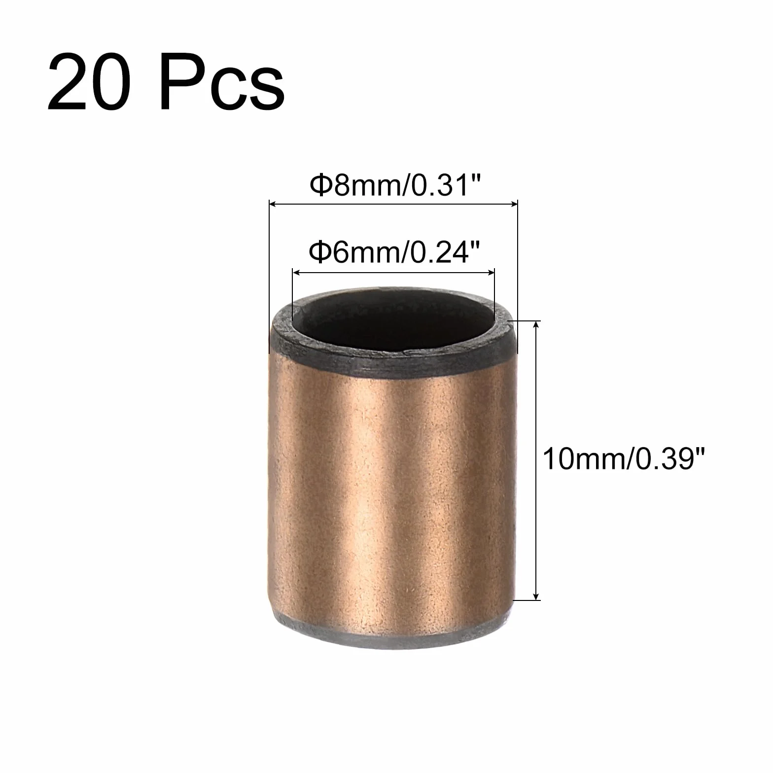 QUARKZMAN Łożyska tulejowe otwór 6 mm x średnica zewnętrzna 8 mm x długość 10 mm gładkie łożyska tuleje owinięte bezolejowe do przesuwnych części maszyn, 20 sztuk