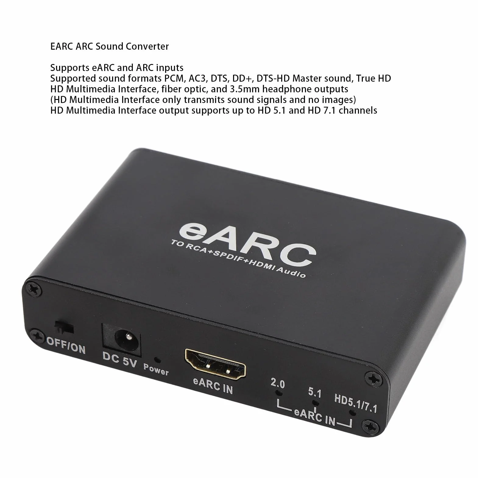 Earc Audio Extractor 192 KHz HDMI Optical SPDIF L/R 3,5 mm Aux Adapter Audio do Wzmacniacza Głośników HDTV