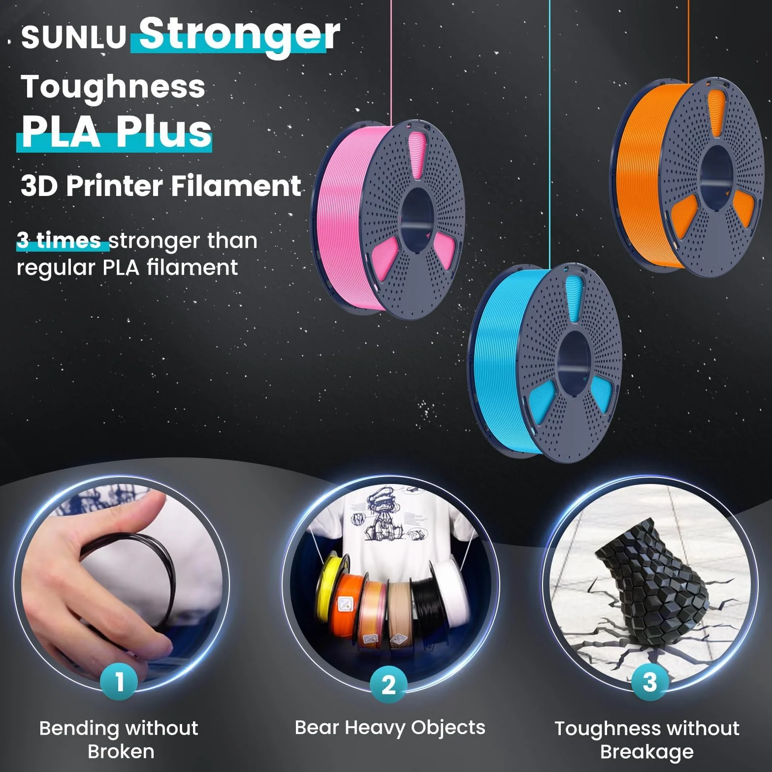 SUNLU PLA+ Filament 1,75mm 4KG PLA Plus do drukarek 3D czarny oliwkowy szary żółty