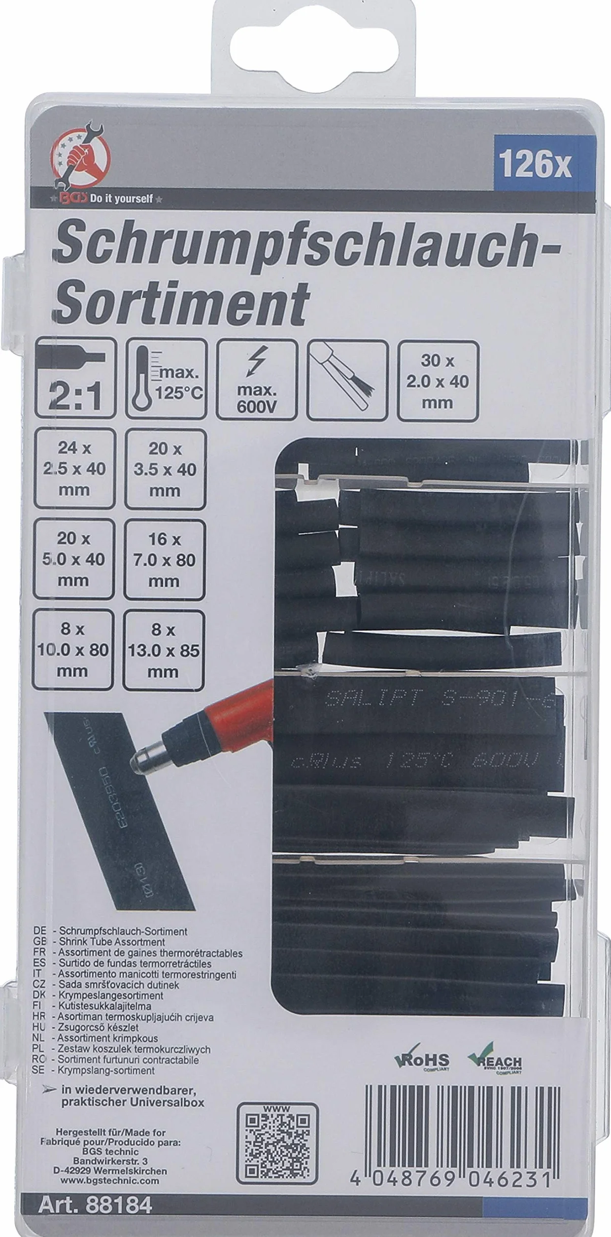 BGS Diy 88184 | Zestaw koszulek termokurczliwych | czarne | 126 szt.
