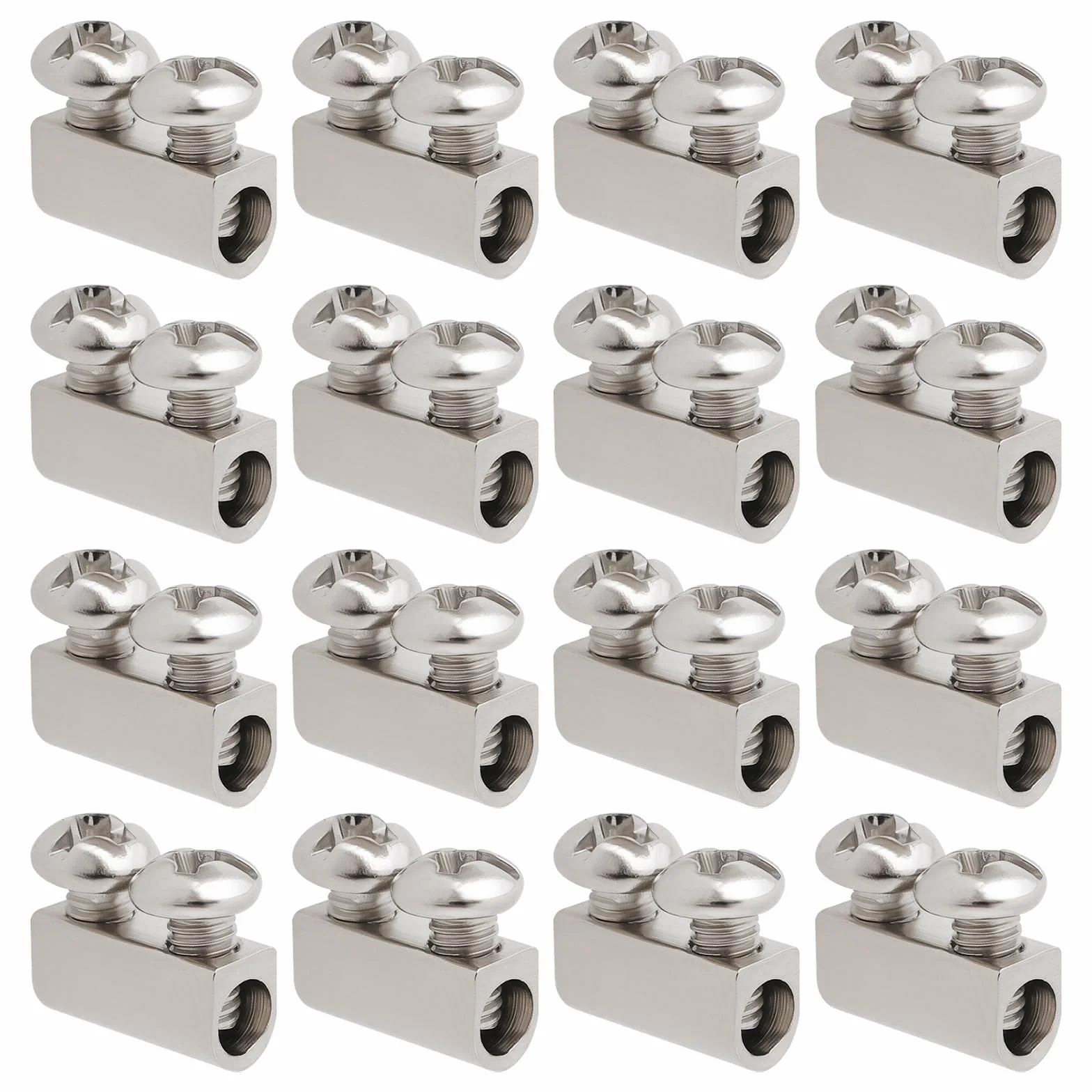 Zaciski do lin stalowych M3 z podwójnym otworem, 10 x 5 mm, stalowe klipsy z nakrętką zaciskową, odpowiednie do zacisków linowych 3,0 mm, srebrne