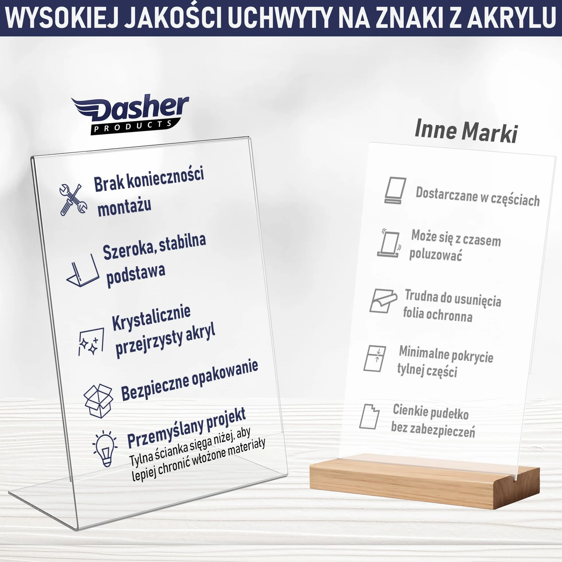 Pochylony Uchwyt na Plakaty z Akrylu A4 – 6 Sztuk, Pionowe Ramki na Reklamy, Przezroczysta Ramka na Znaki, Ulotki, Menu, Plakaty i Wydruki. Skośny Stojak Informacyjny do Domu, Biura i Sklepu