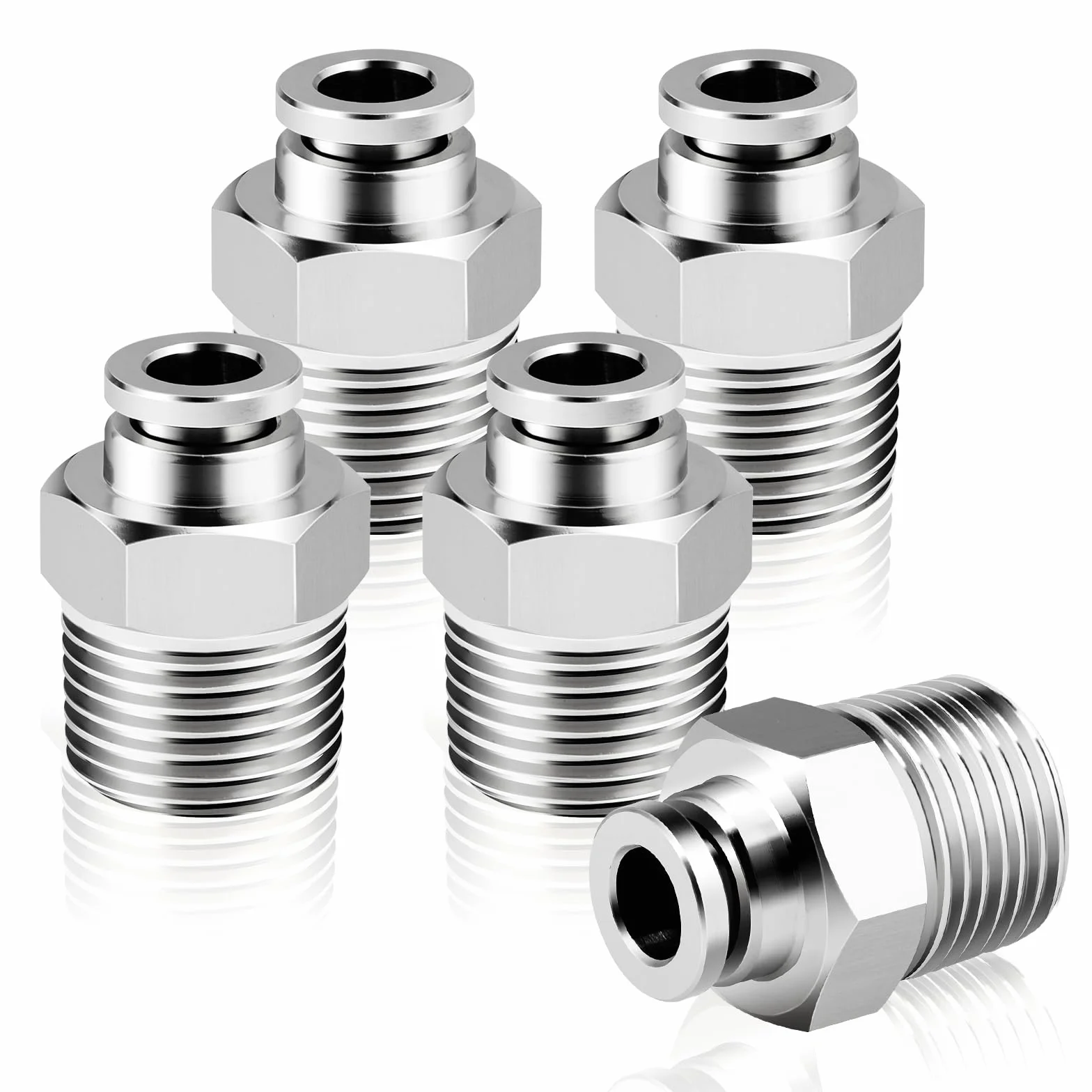 TAILONZ PNEUMATIC 304 stal nierdzewna męska prosta rura 4 mm OD x 1/4 BSP złączki wtykowe PC4-02 (5 szt.)
