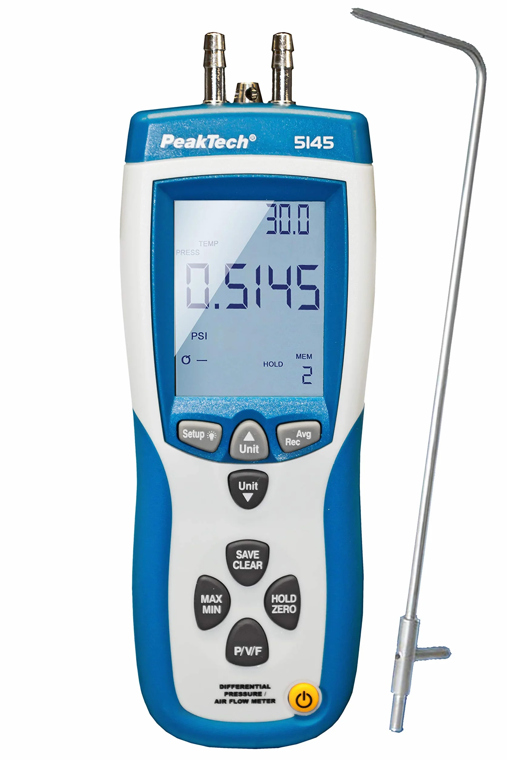 PeakTech P 5145 miernik różnicowy 2 w 1 z rurą pitotu, manometr różnicowy USB, masa powietrza temperatura